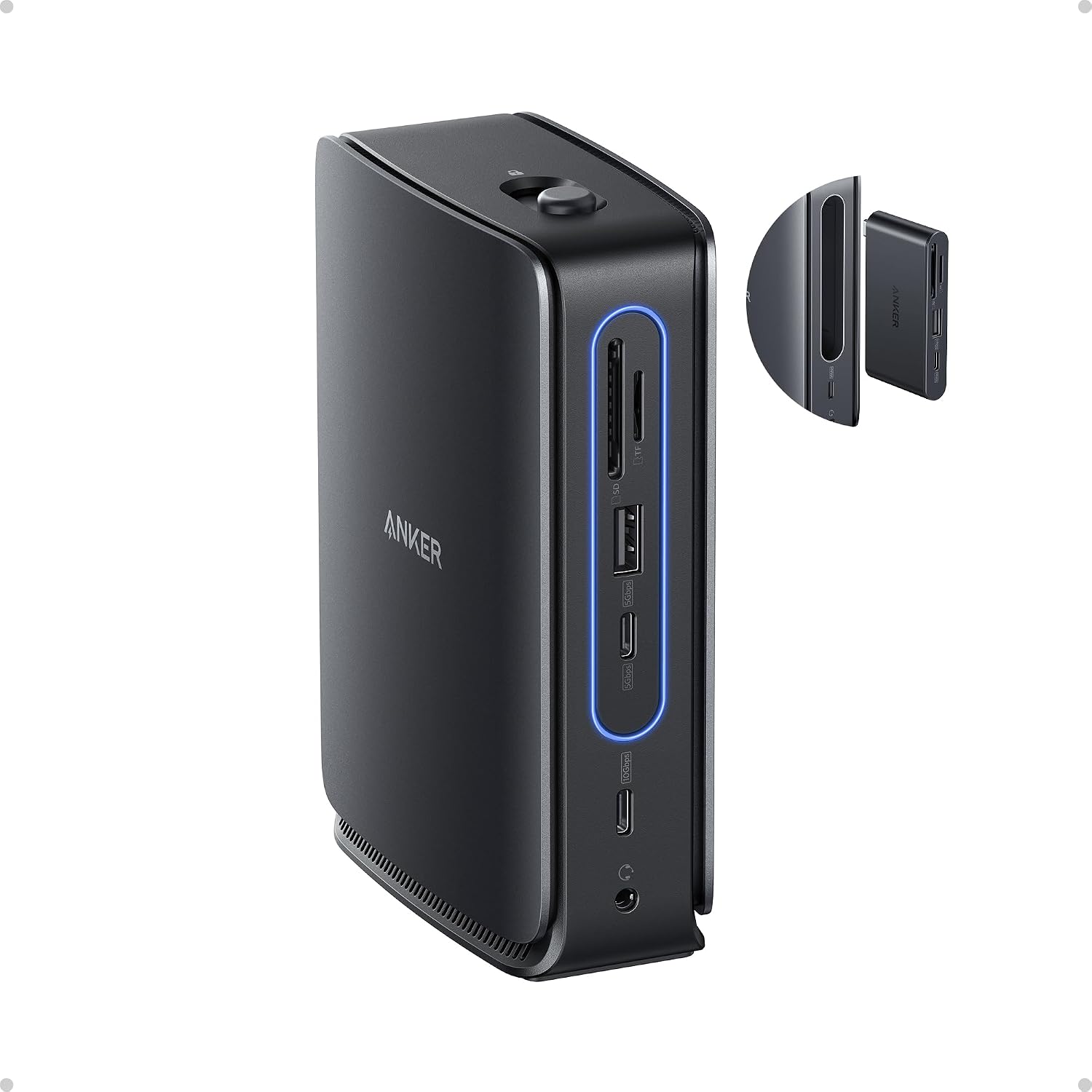 Detalle de Anker Nano Laptop Docking Station with Detachable Hub (13-in-1) – Triple display via 2×HDMI + 1×DP, 10Gbps, 100W PD