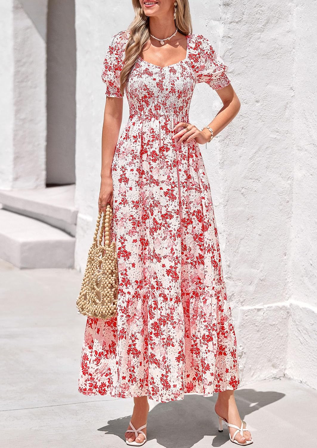 Thumbnail 1 de PRETTYGARDEN Women's Floral Boho Maxi Dress with Smocked Eyelet - 2026 Summer