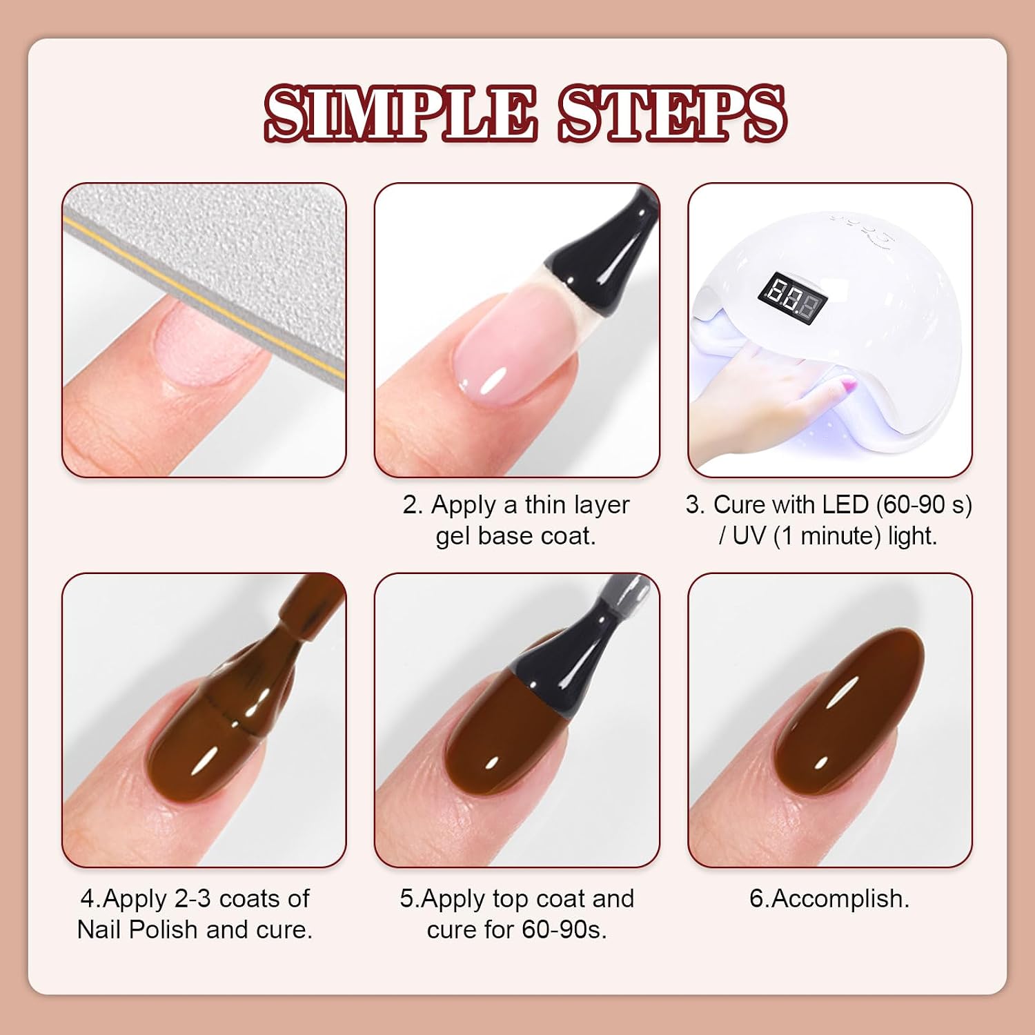 Detalle de YSUVIN UV-Nagellack Set mit 6 Farben (Nude, Braun, Khaki, Kaffee, Glitzer, Gold) – Soak-off UV-Gel für DIY & Salon