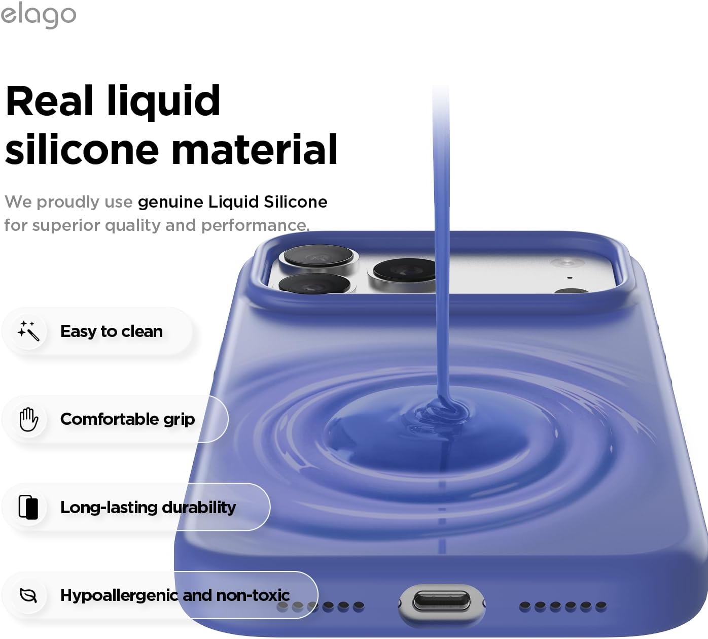 Detalle de Elago Cover Magnetica in Silicone Liquido per iPhone 17 Pro Max (6,9") – Blu Cobalto, MagSafe