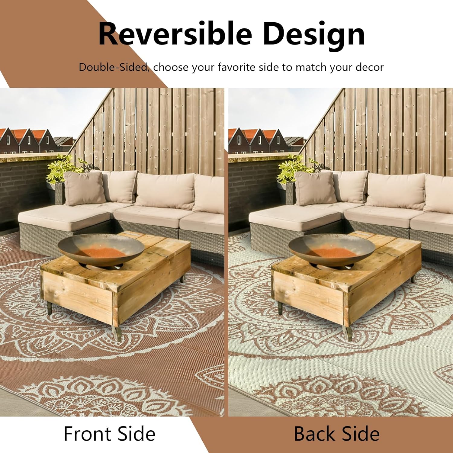 Thumbnail 5 de Famibay Large Outdoor Rugs (180x270cm) – Waterproof Reversible Plastic Straw Style Rug for Patio, Balcony & Picnic