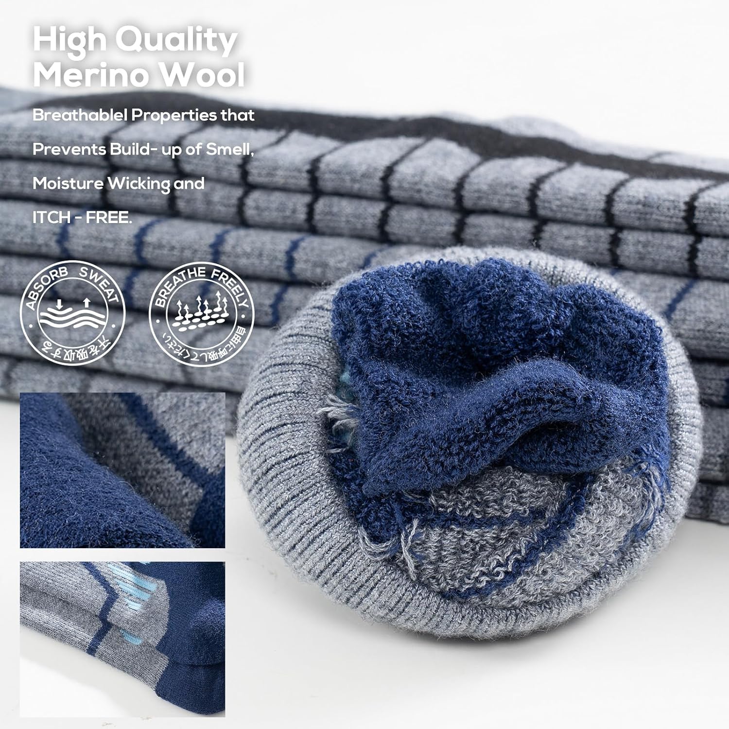 Detalle de WEIERYA Merino Wool Ski Socks — Over-the-Calf Thermal