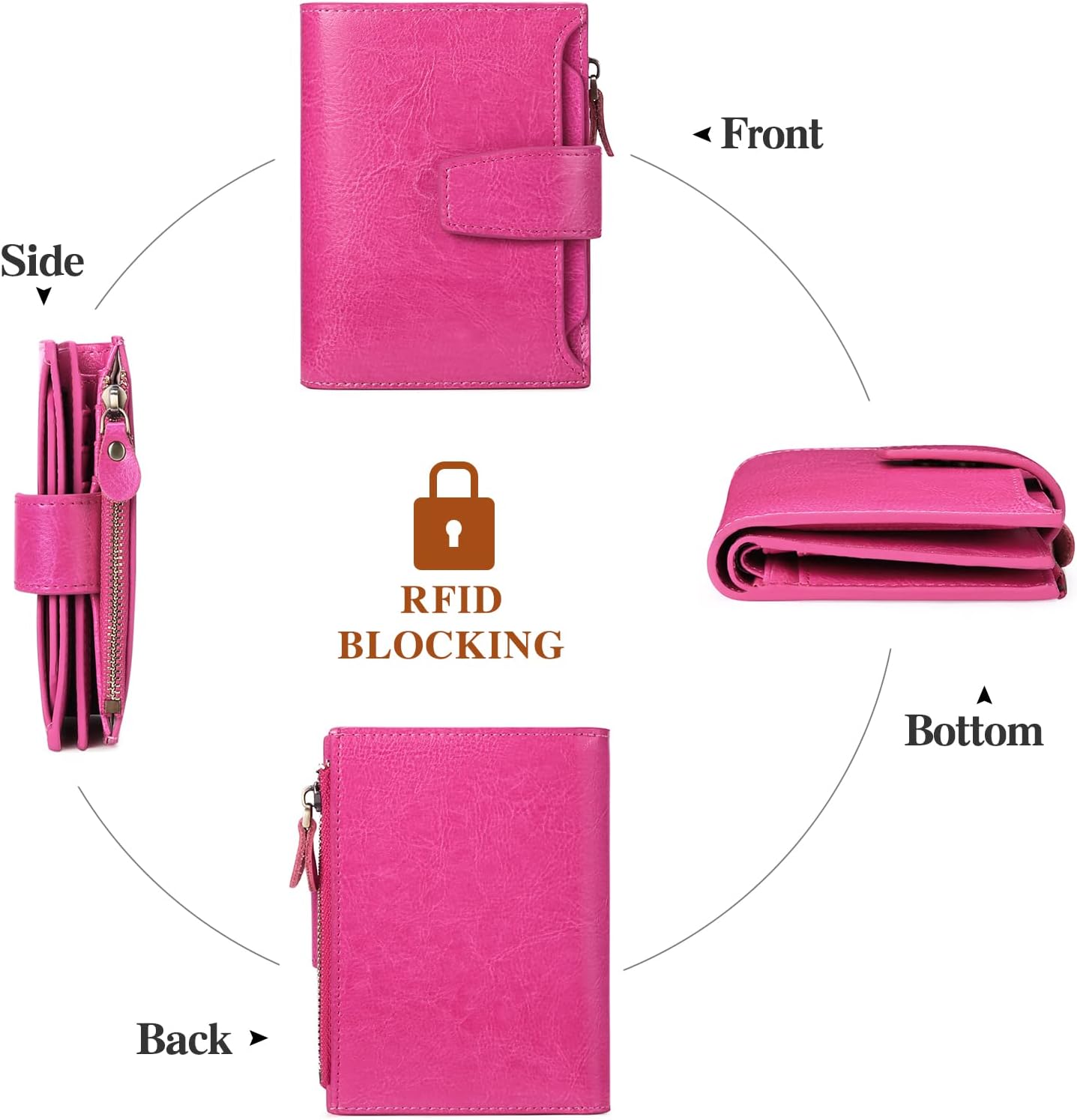 Thumbnail 3 de SENDEFN Women's RFID Blocking Leather Small Compact Bi-fold Wallet with Zipper Pocket