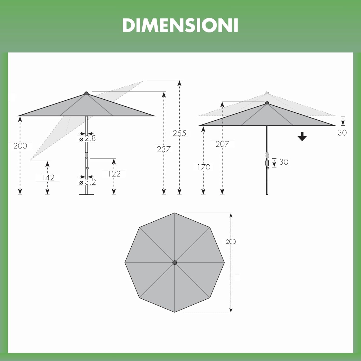 Thumbnail 6 de Doppler Parasole Rethink I 200 cm in natura – rotondo inclinabile, con copertura