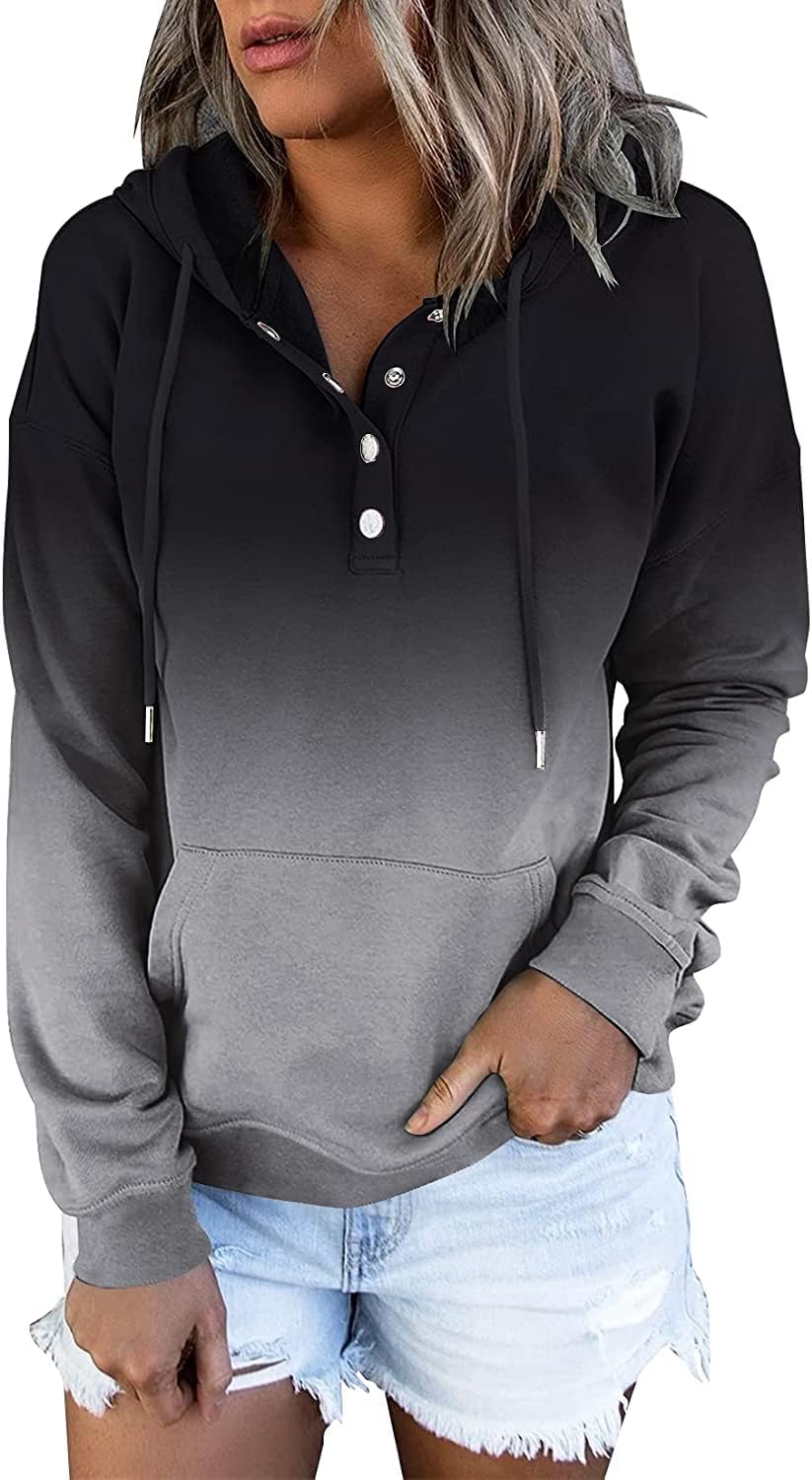 Detalle de KISSMODA Women's V-Neck Button-Down Hoodie Sweatshirt for Fall and Winter