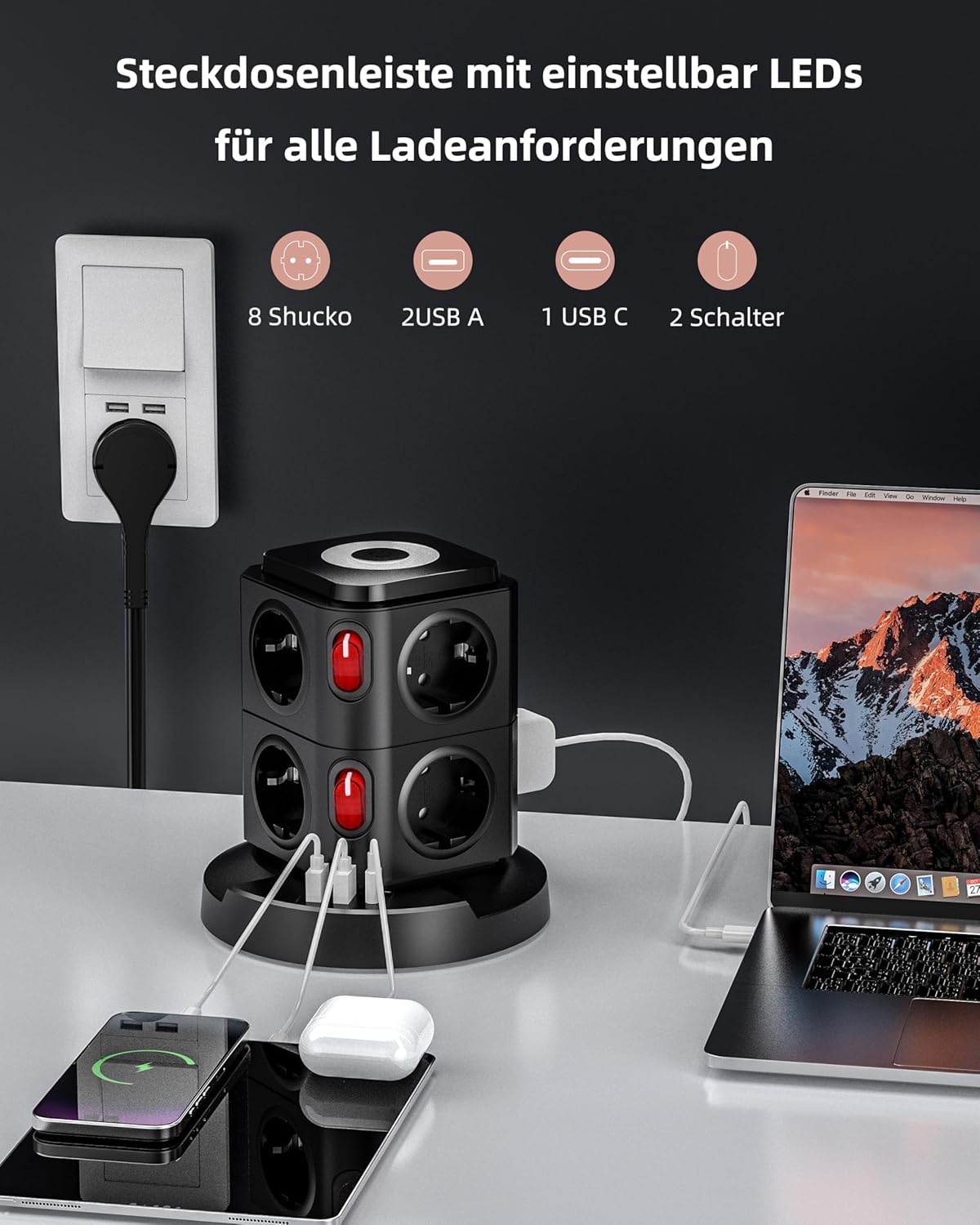 Thumbnail 1 de 8 Fach Mehrfachsteckdose Flachstecker USB