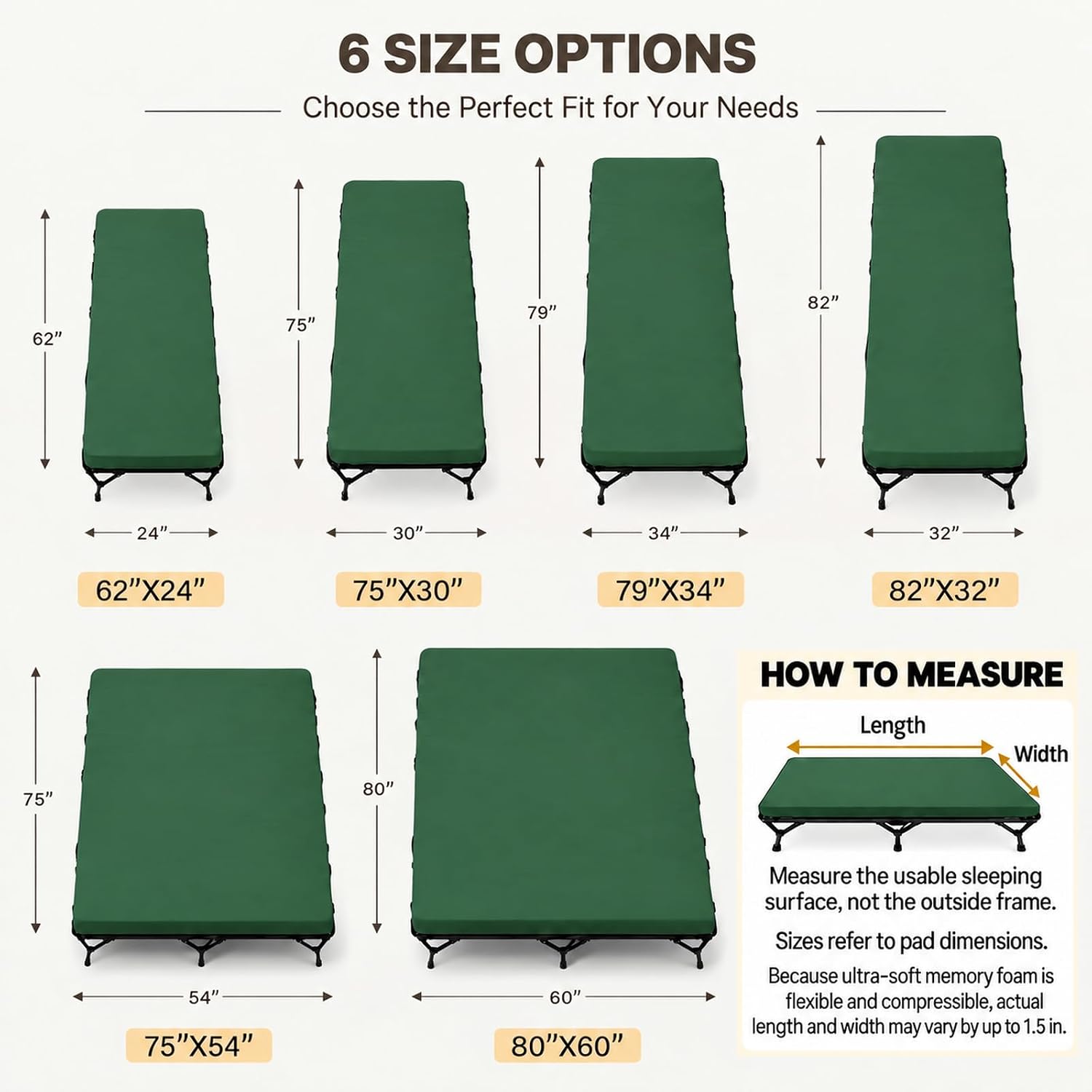 Detalle 2 de CYMULA cot Camping Cot Pad, 2-Inch Memory Foam, Removable Cover