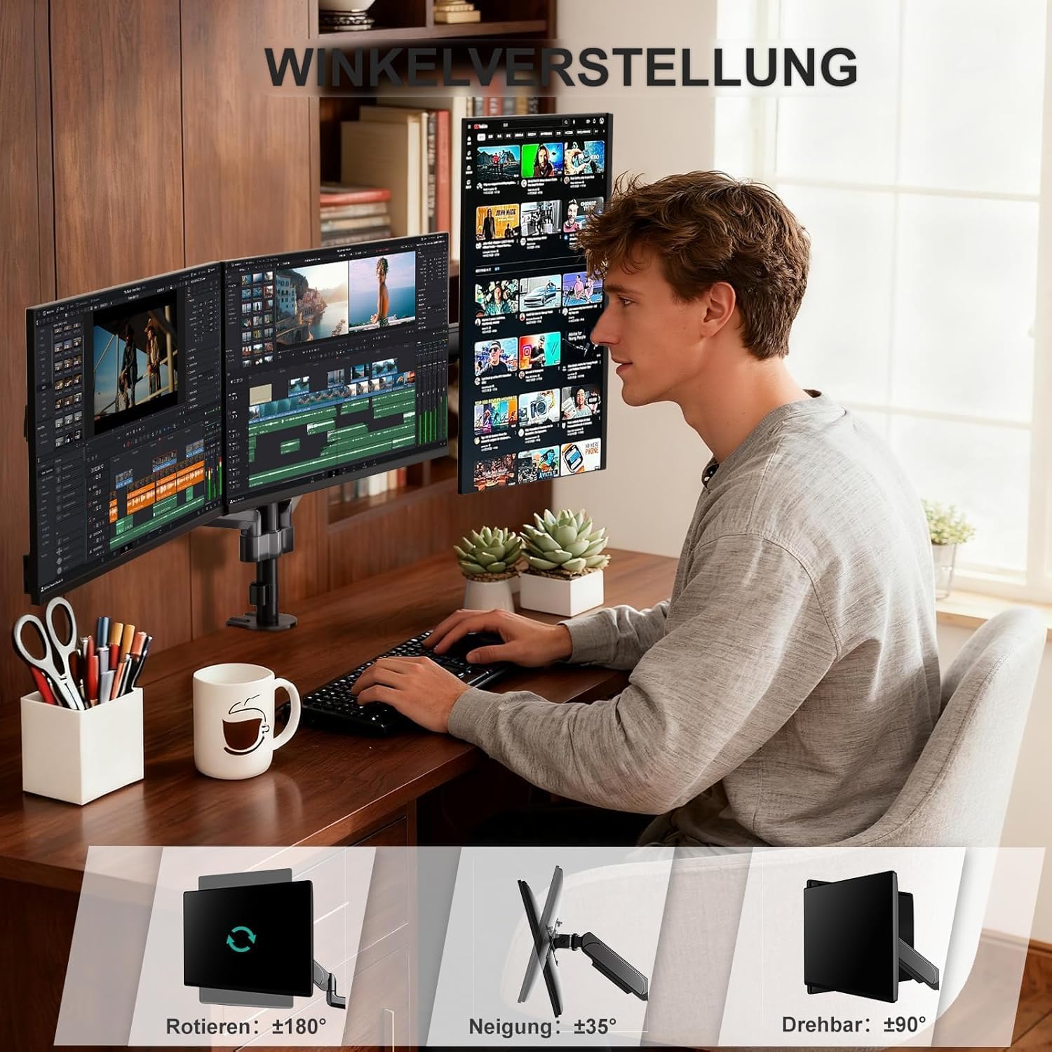 Thumbnail 3 de WALI Monitorhalterung 3 Monitore 27 Zoll
