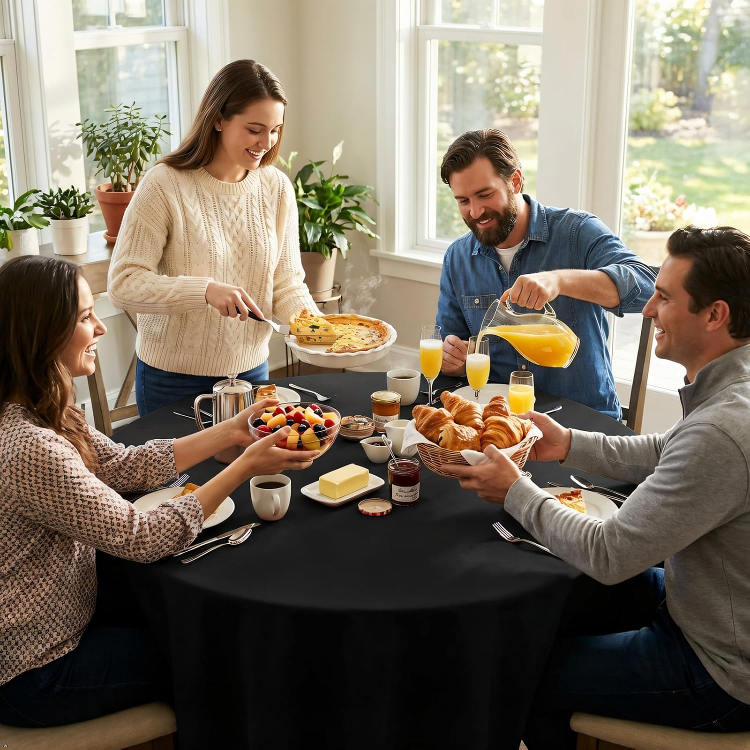 Detalle de Heneger 90 Inch Black Round Tablecloths (8 Packs) – Durable Polyester, Wrinkle-Resistant, 90" Diameter for 6ft/5ft Rounds