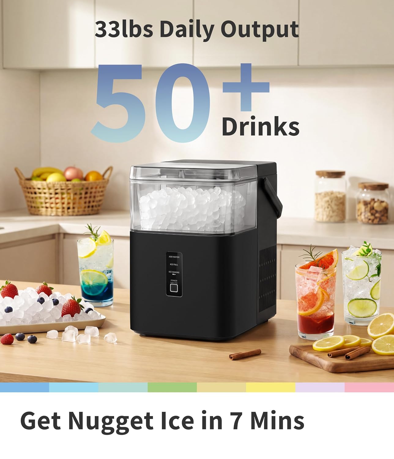 Detalle de COMFEE’ CERI33NB0ABB Countertop Nugget Ice Maker, Self-Cleaning, 33 lb Output