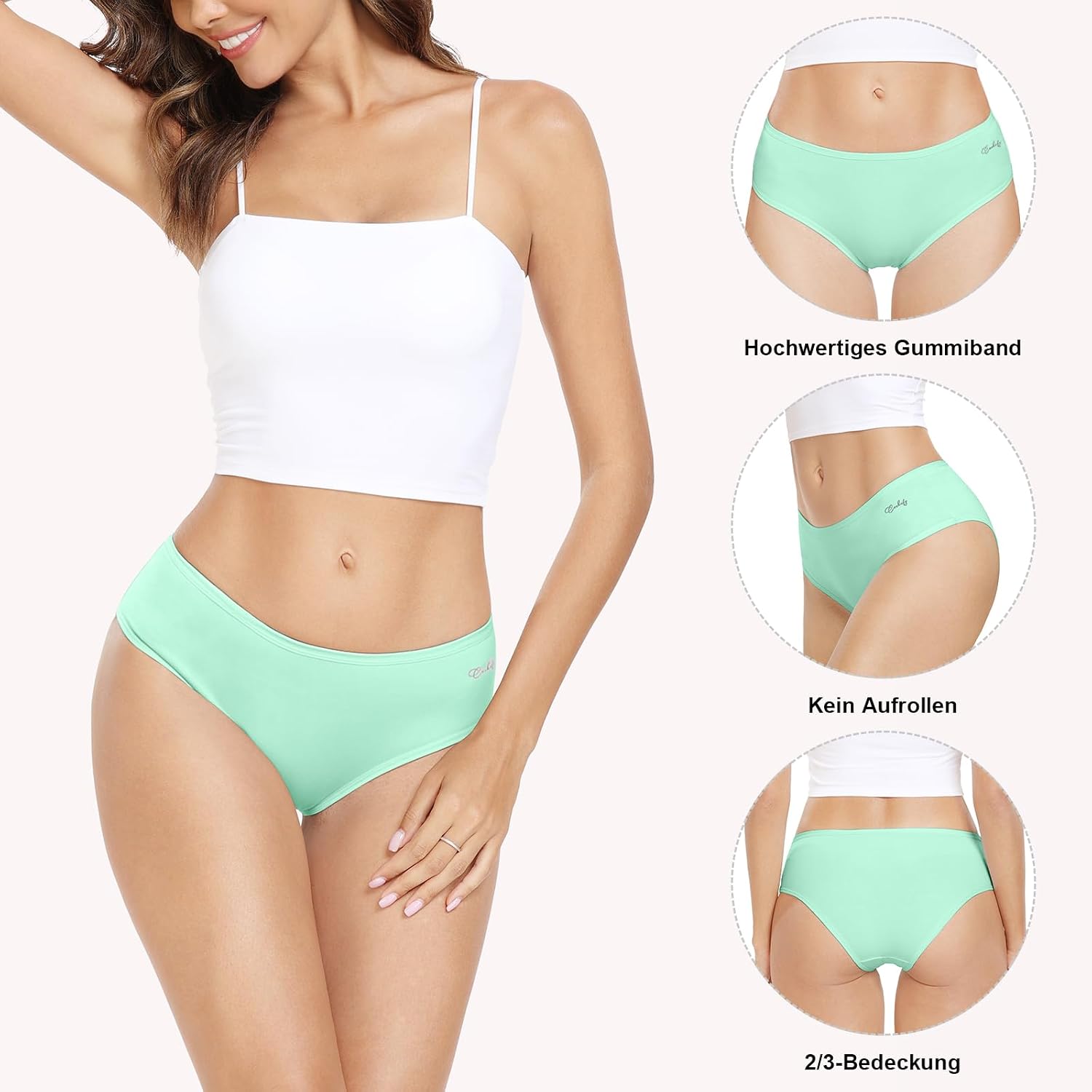 Detalle 2 de Anqier Damen-Unterhosen im 6er-Pack aus Baumwolle (95% Baumwolle, 5% Elasthan) – atmungsaktiv, label-frei