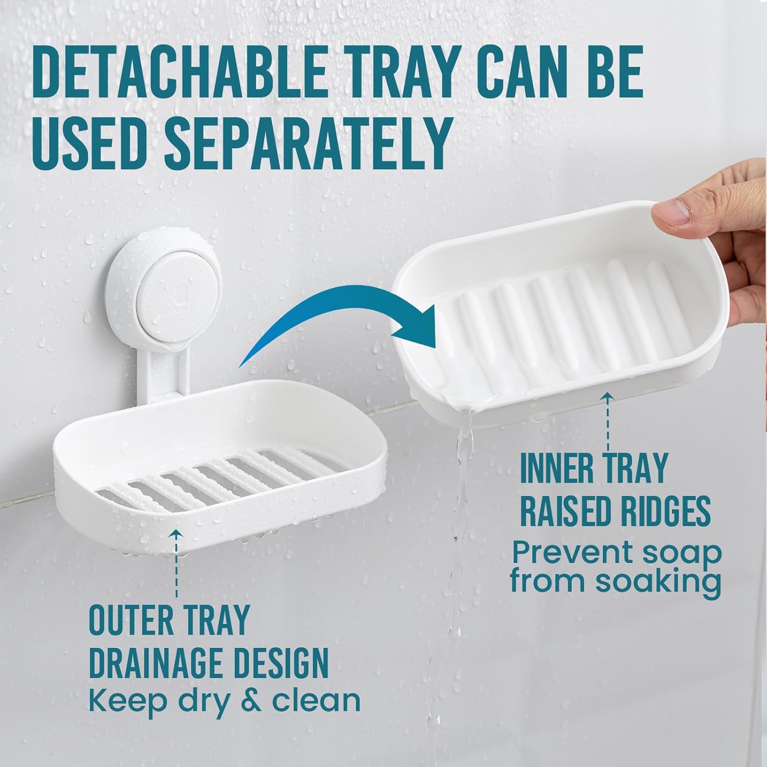 Thumbnail 3 de TAILI Porte-savon à ventouse sans perçage pour salle de bain (lot de 2) avec drainage et porte-éponge