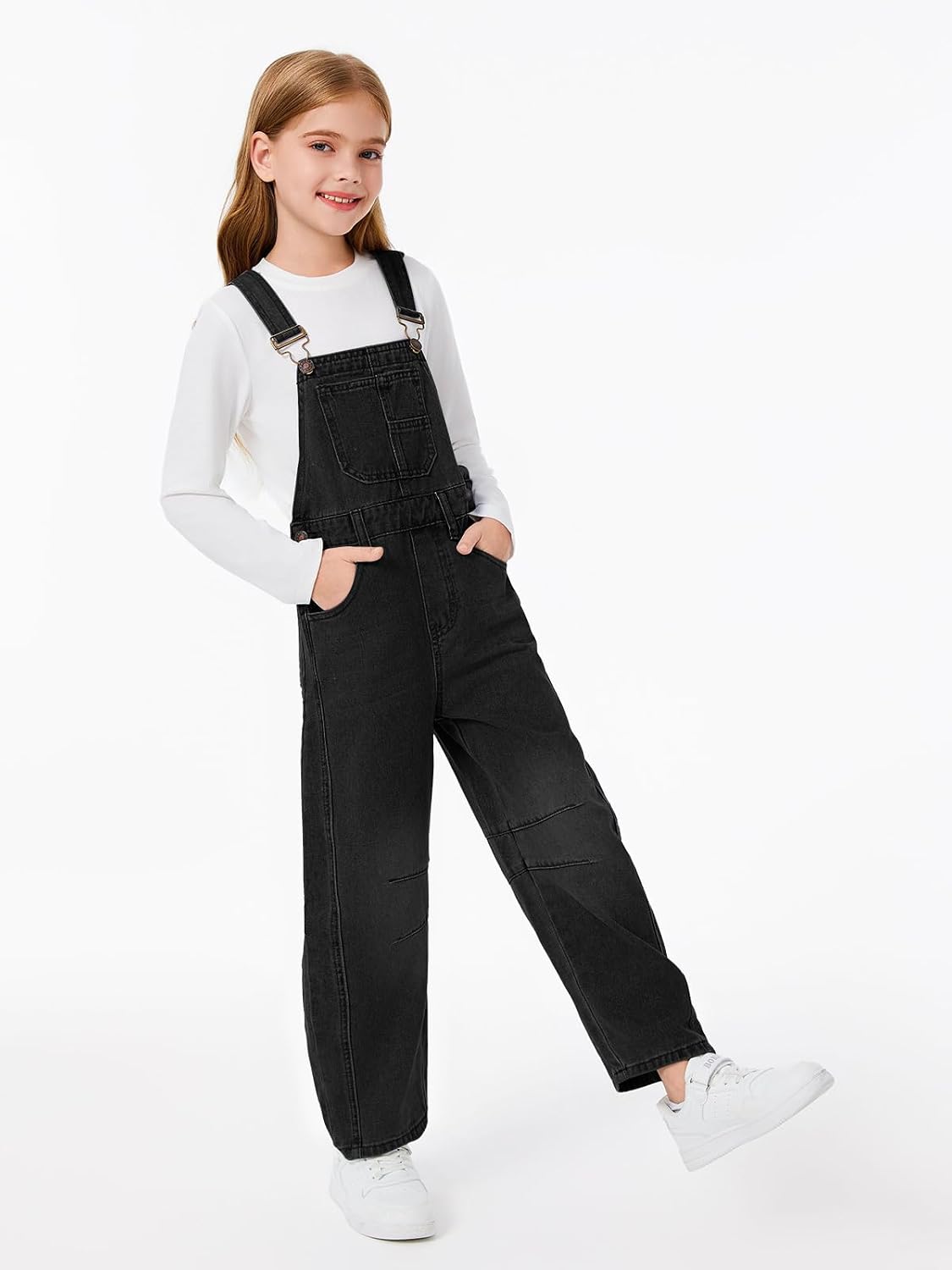 Detalle de Haloumoning denim tuinbroek voor meisjes, mouwloos met lange broek en zakken
