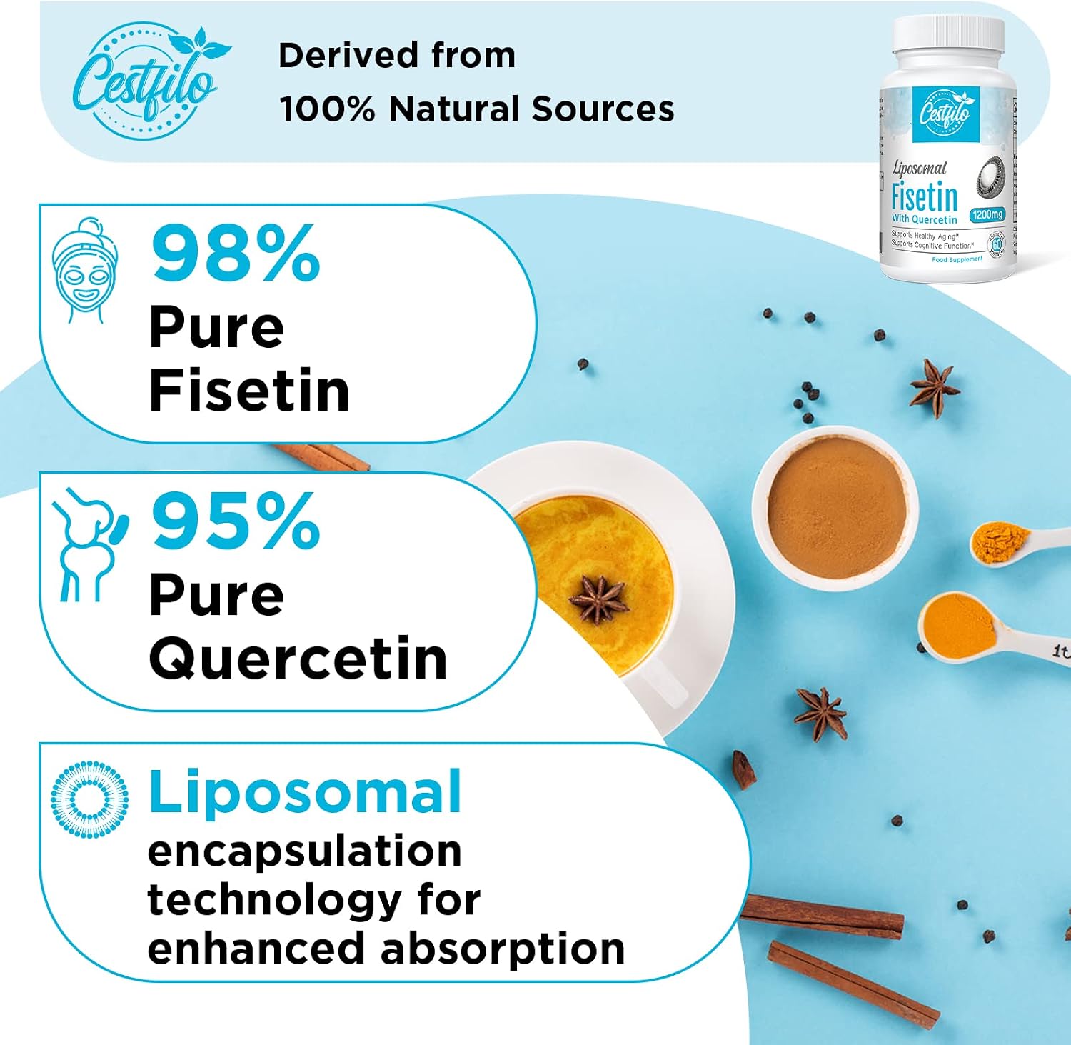 Detalle 2 de Cestfilo Liposomal Fisetin 1000 mg mit Quercetin 200 mg Kapseln
