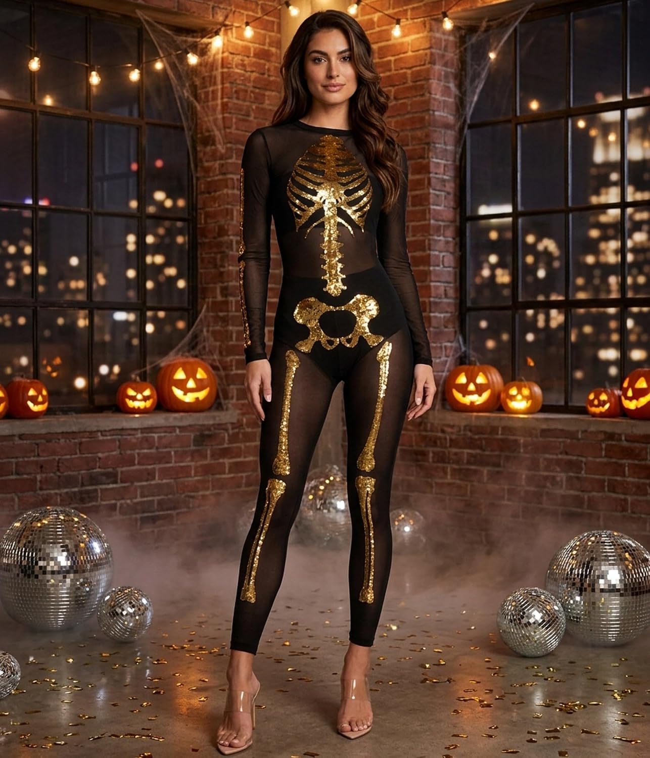 Detalle 2 de Tipsy Elves Skeleton Bodysuit in Stretch Mesh