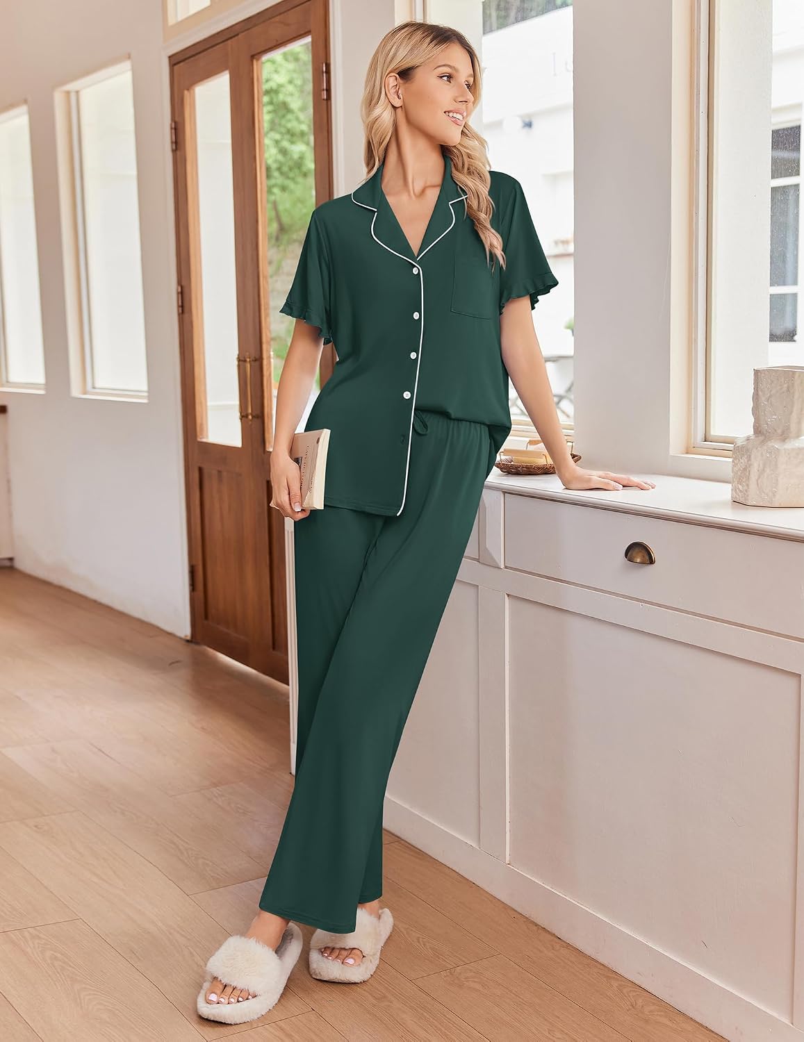 Detalle 2 de Ekouaer Women's Pajama Set, Polyester Blend