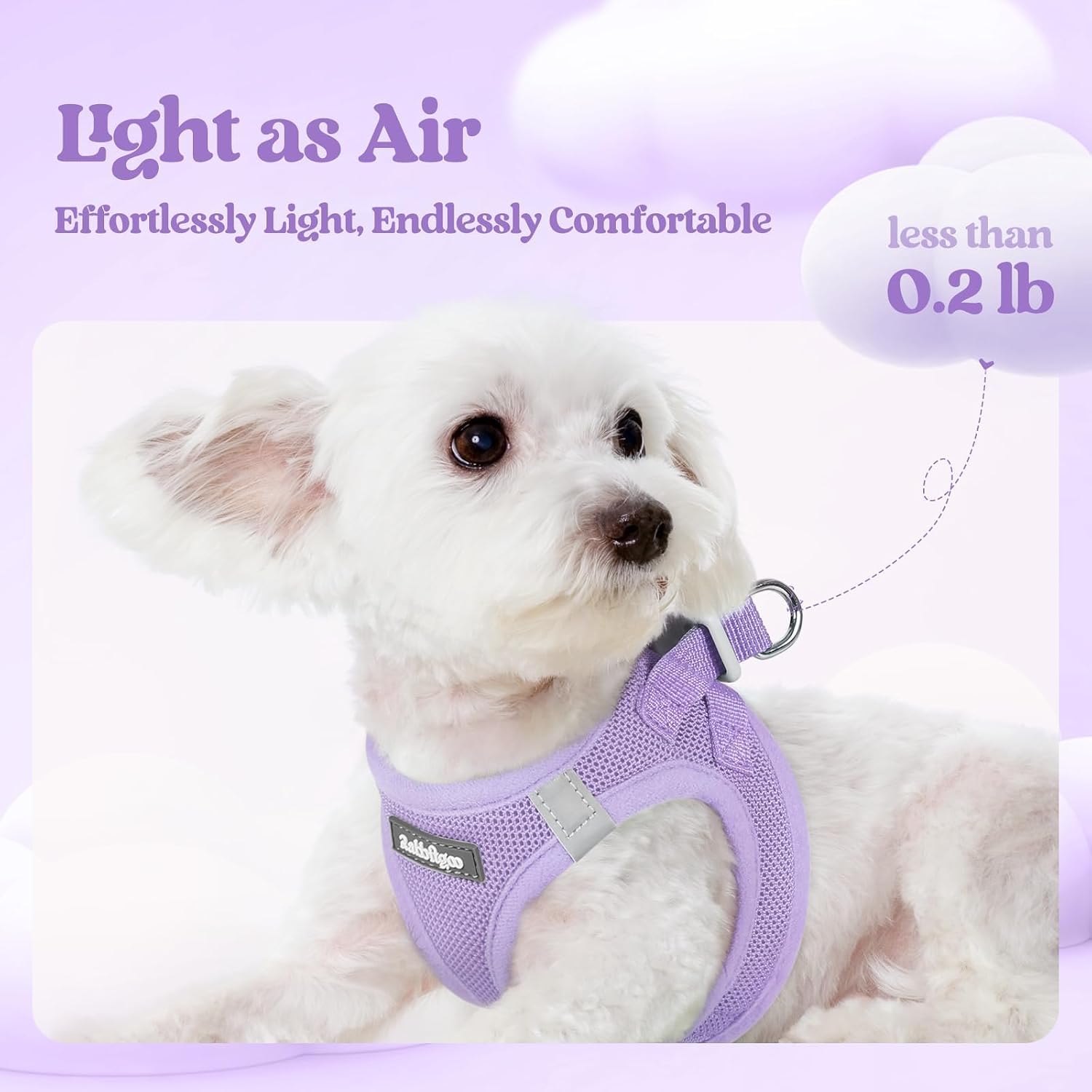 Detalle de rabbitgoo Small Dog Step-in Soft Mesh Harness & Lead Set (Reflective Strips) – Light Purple, S