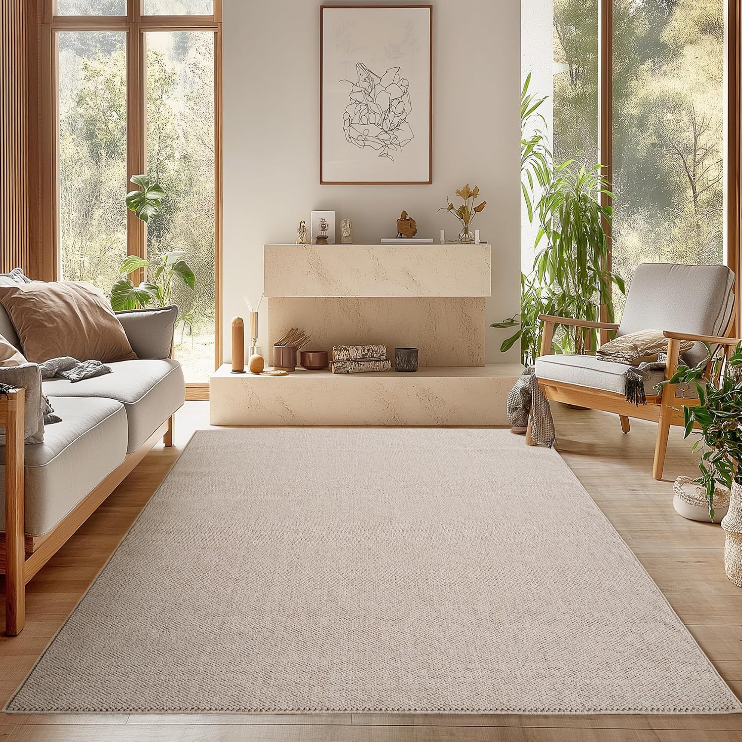Detalle de SIMPEX Teppich Creme 160x230 – Bouclé im skandi-Look, pflegeleicht & weich