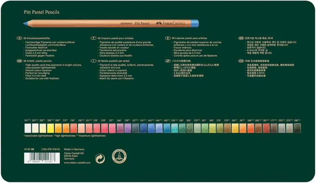 Detalle de Faber-Castell Pitt Pastel Pencils Tin of 36 – Practical set for muted earthy tones