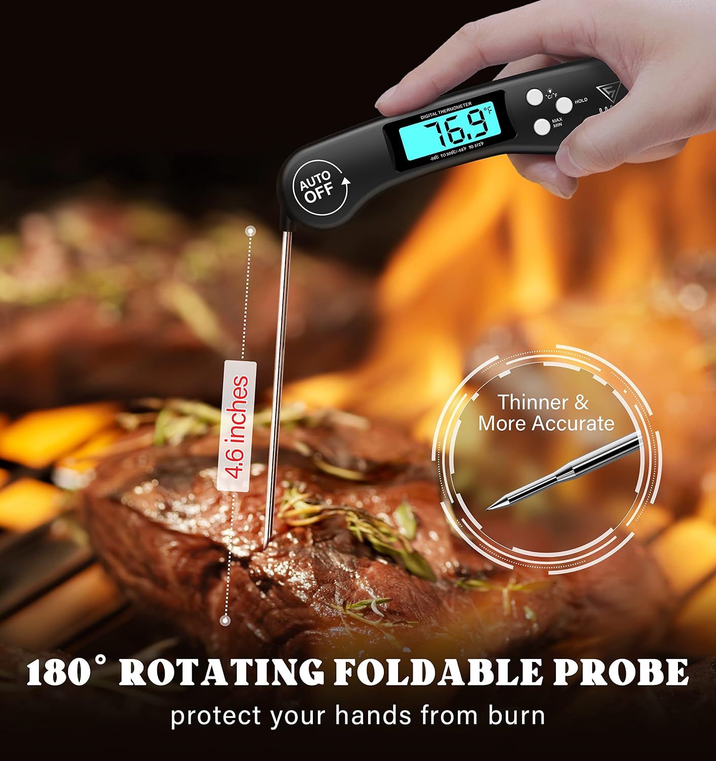 Detalle 2 de DOQAUS Digital Meat Thermometer, Instant-Read with Backlit Rotating Display