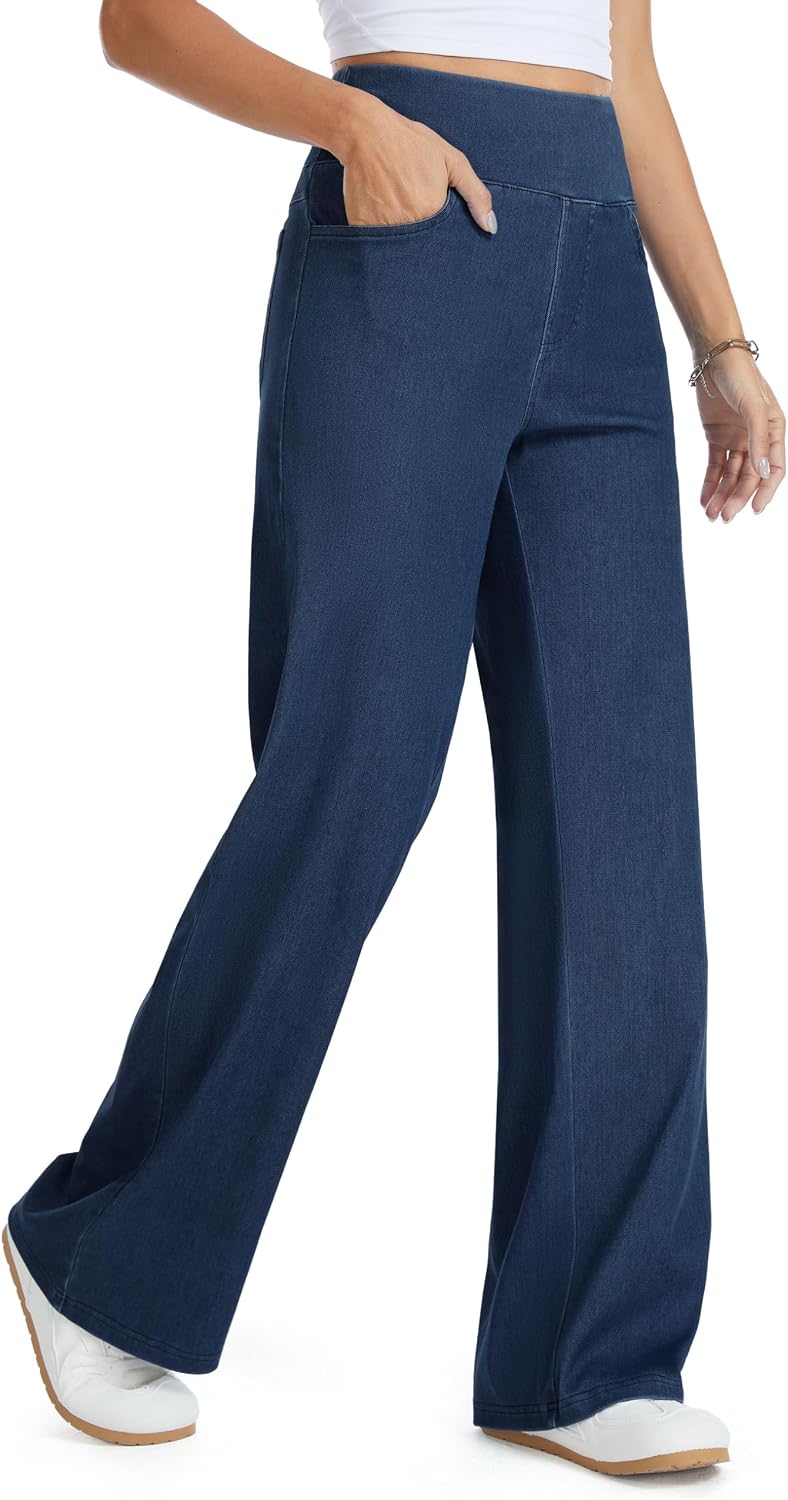 Thumbnail 2 de THE GYM PEOPLE Women's Stretch Wide-Leg Jeans, High Waist, 4 Pockets