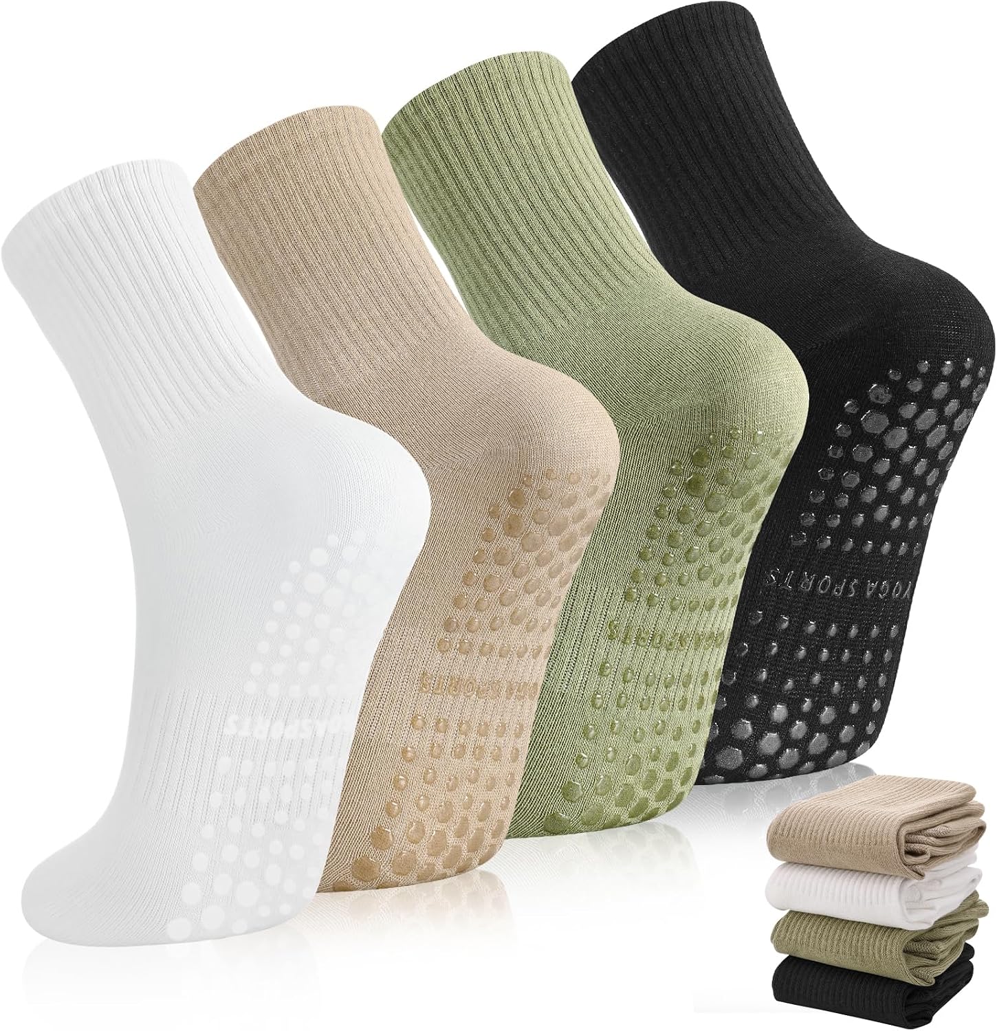 Zuimei 4 Pairs Pilates Grip Socks: Non-Slip Yoga and Fitness Socks for Women