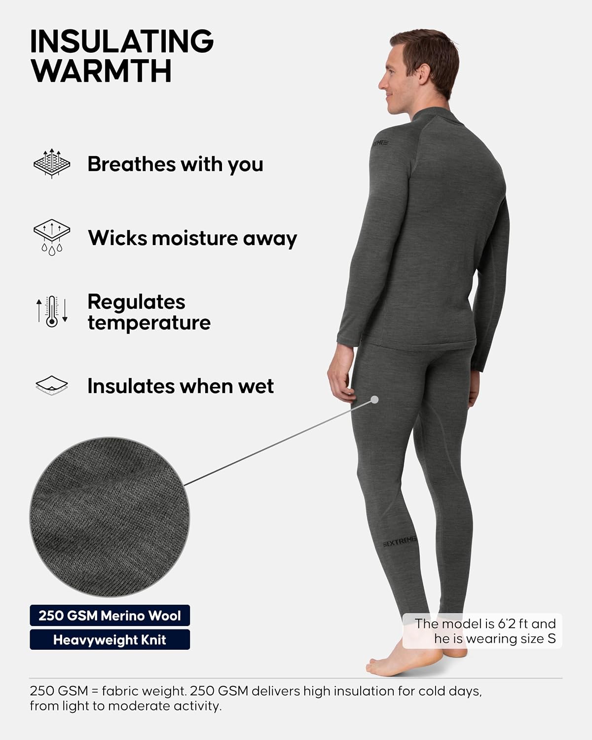 Detalle 2 de DANISH ENDURANCE Extreme Warm Set Merino Wool Base Layer, 250 GSM