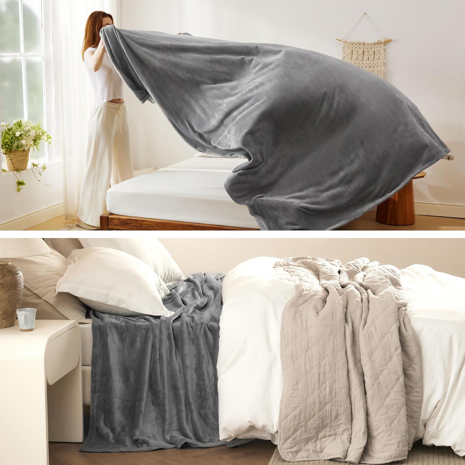 Detalle de Bedsure King Size Fleece Blanket (Silver Grey) 270x230 cm