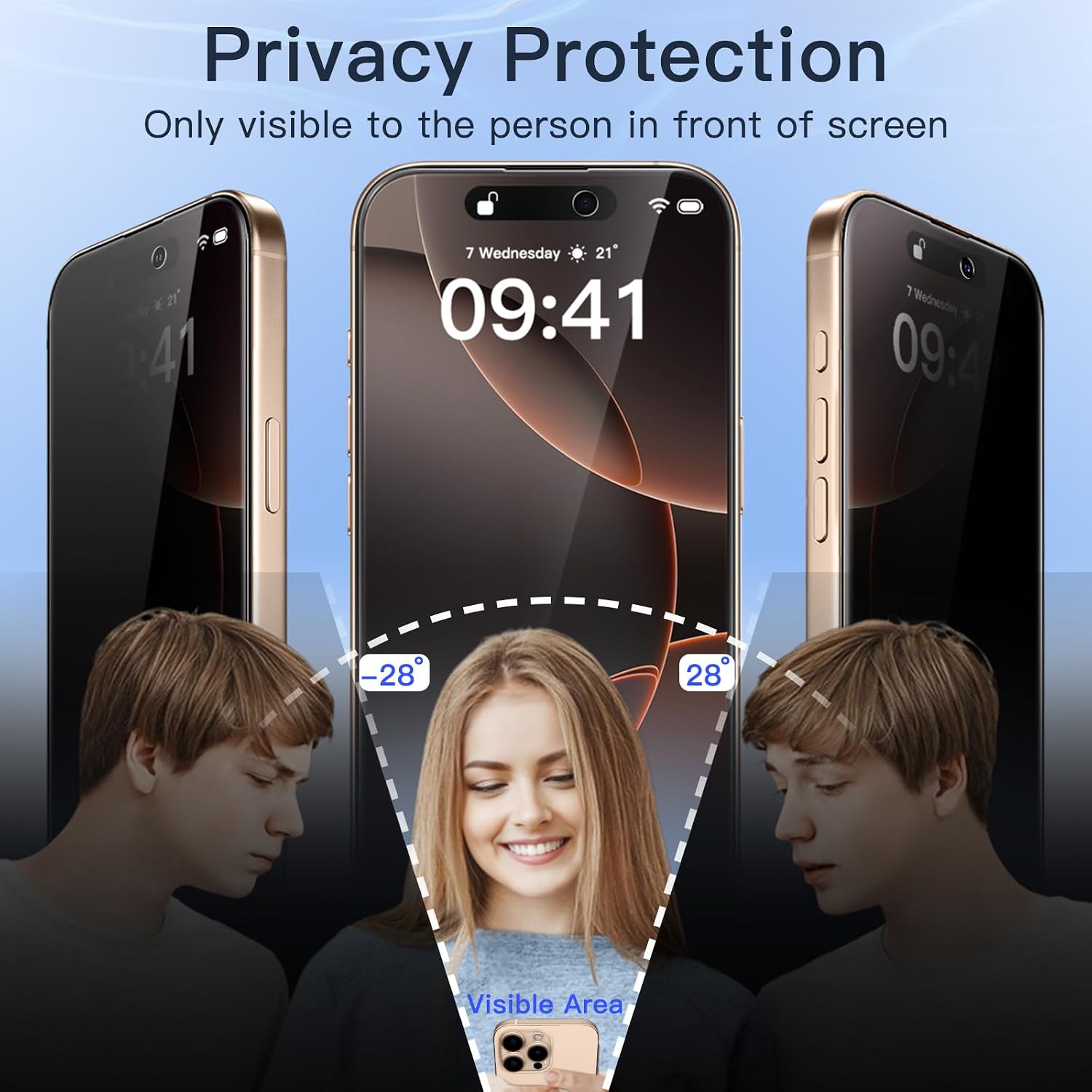Detalle de JETech Full Screen Privacy Schutzfolie für iPhone 16 Pro Max 6,9 Zoll – Schwarz Rand, 2er Set