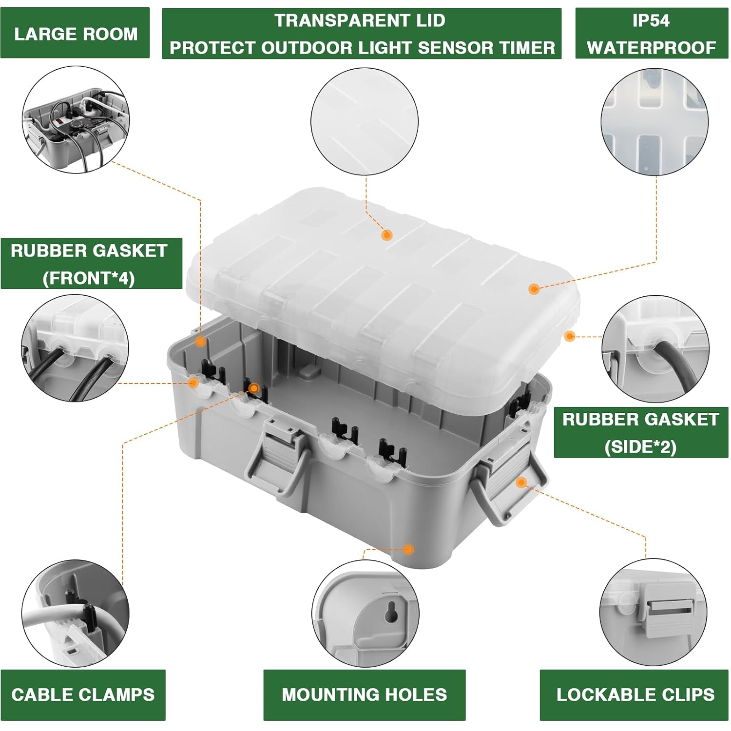 Thumbnail 4 de Flemoon 7003 Large Outdoor Electrical Box, IP54, Clear Lid, 6 Cable Ports