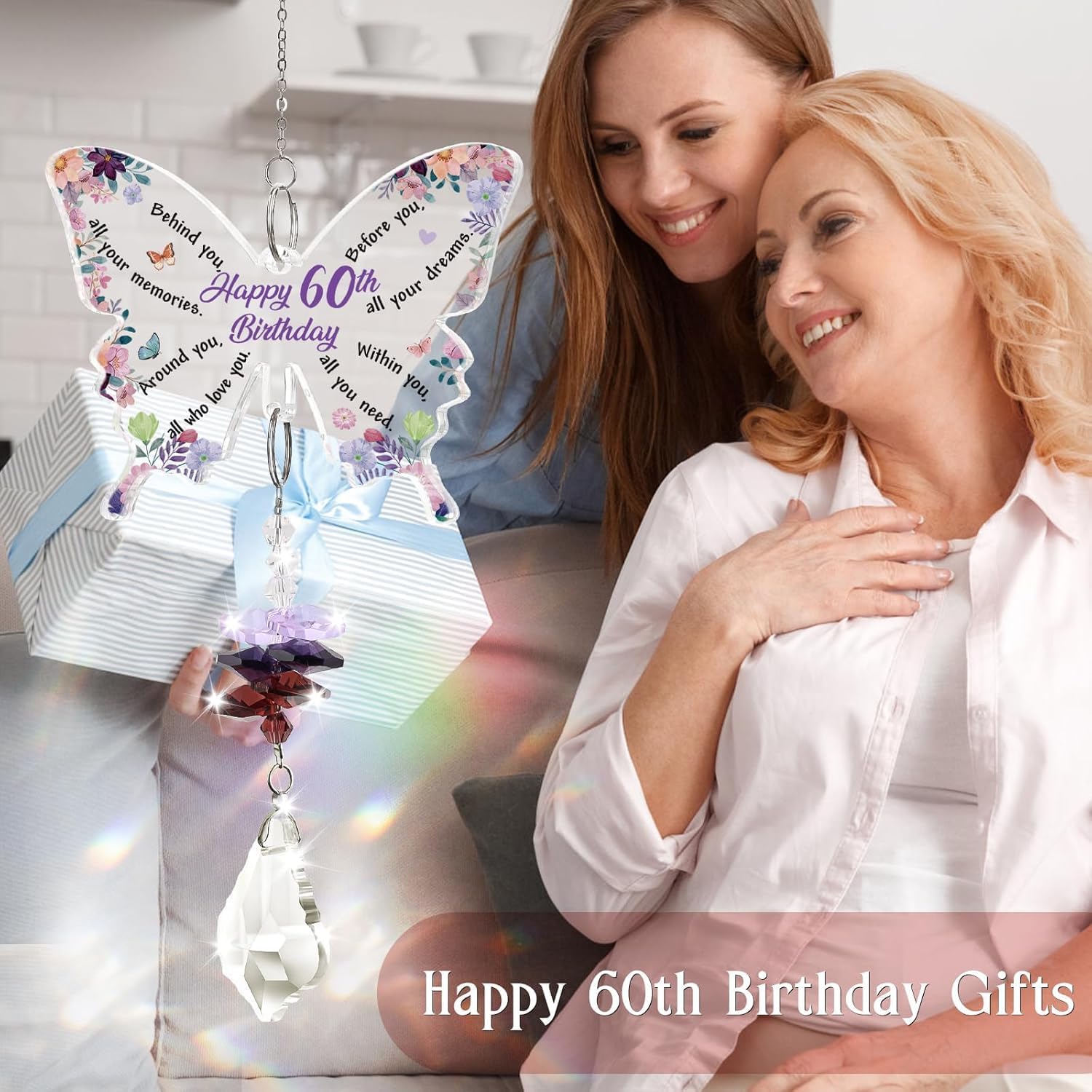 Thumbnail 1 de KAAYEE 60th Birthday Butterfly Crystal Suncatcher – amethyst pendant style keepsake gift for her