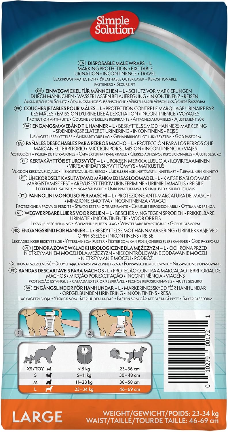Detalle de Simple Solution Disposable Dog Diapers for Male Dogs (12 Pack) – Leak-Proof, Super Absorbent Fit