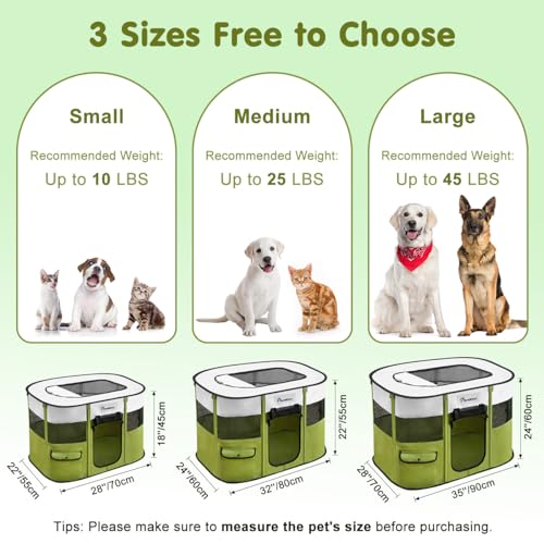 Detalle de Pawaboo Parque para Mascotas Portátil: jaula plegable de Oxford impermeable con bolsa y cuenco, para perros y gatos (Talla M, Aguacate Verde)