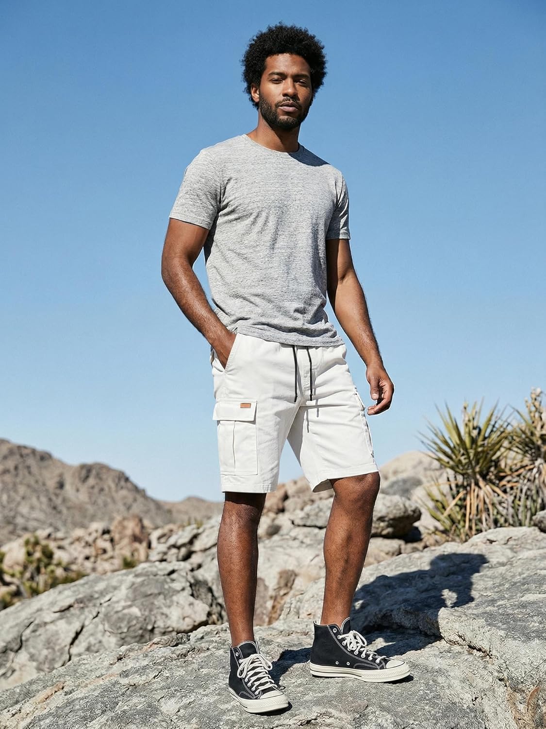 Thumbnail 3 de JMIERR Men's Casual Cotton Twill Cargo Shorts with 6 Pockets