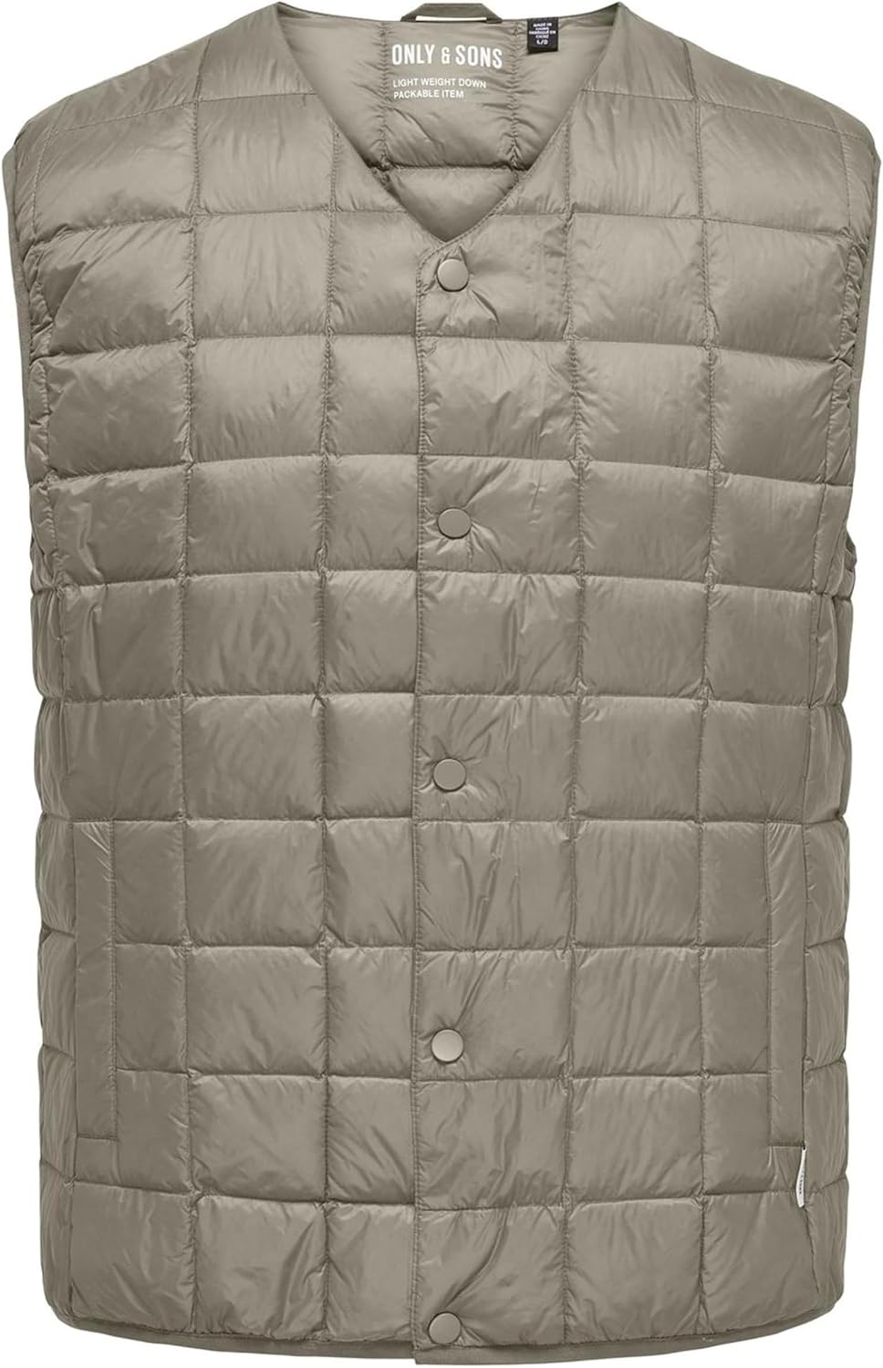 Detalle de Only & Sons Onsgavin Life Light Quilted Snap Vest – Herren-Weste mit V-Ausschnitt
