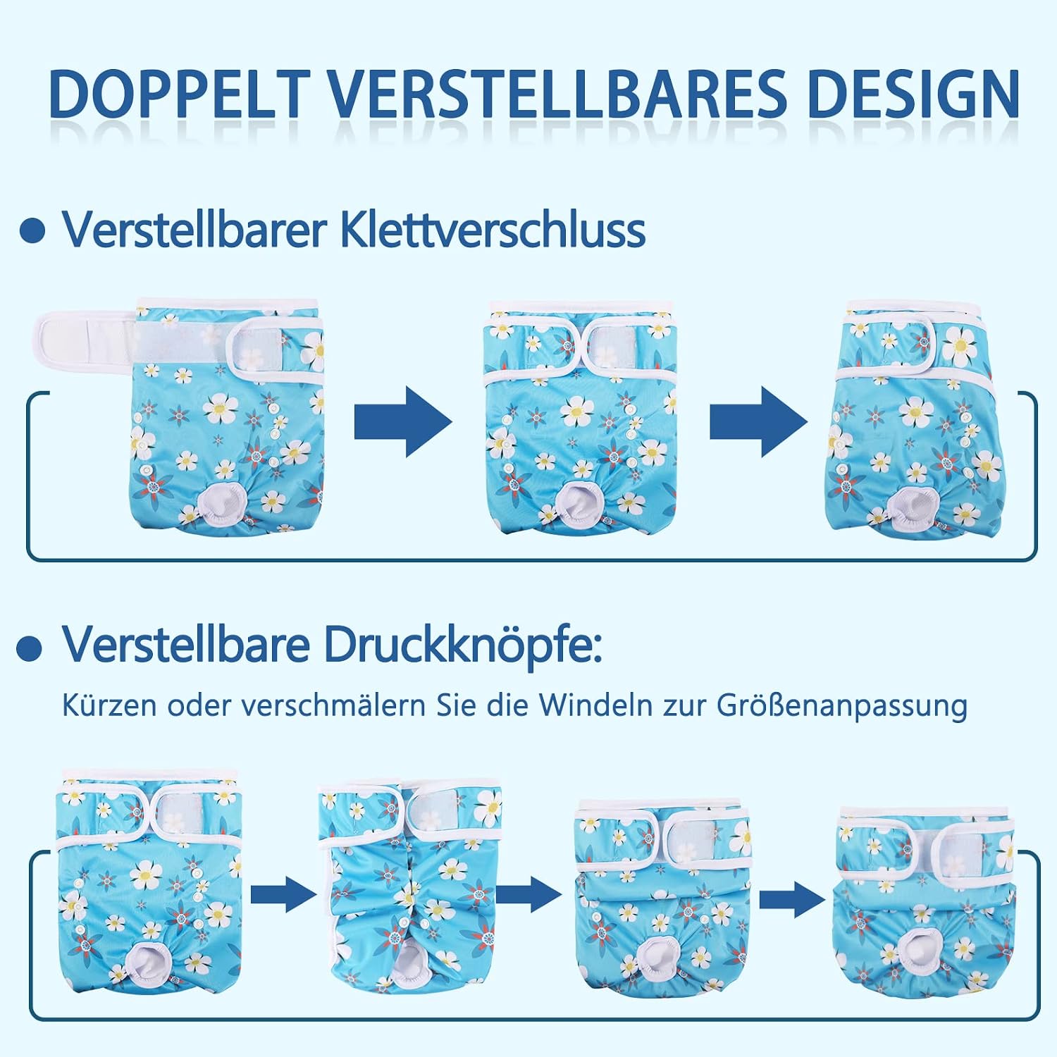 Detalle 2 de Demigreat Läufigkeitshose für Hündinnen 3 Stück S – Wiederverwendbare Hundewindeln mit verstellbarem Taillenschutz