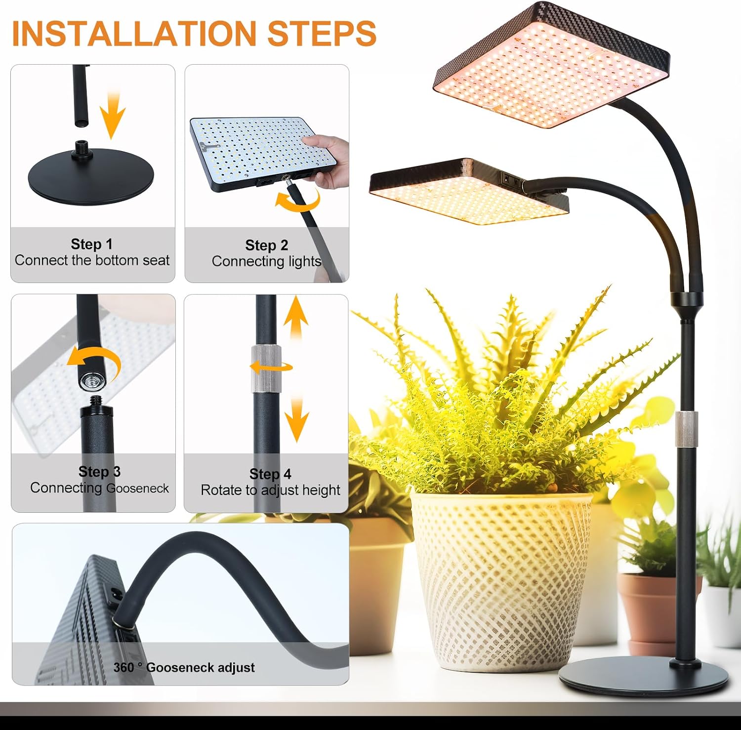 Thumbnail 6 de FECiDA Zinqolay Tabletop Grow Light, 2 Heads, Full Spectrum, 5-Mode Timer