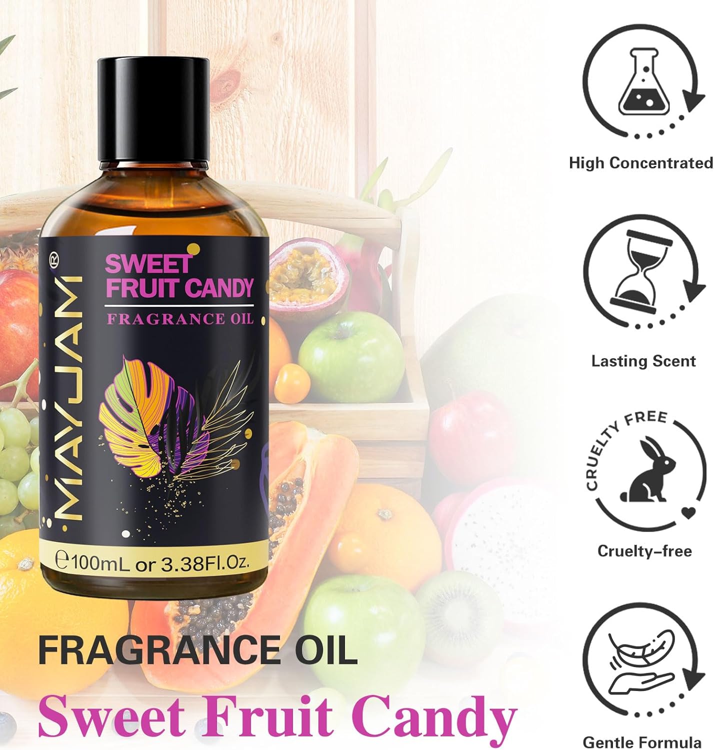 Detalle 2 de MAYJAM Fragrance Oil 100ML: Sweet Fruit Candy Aromatherapy Oil with Glass Dropper