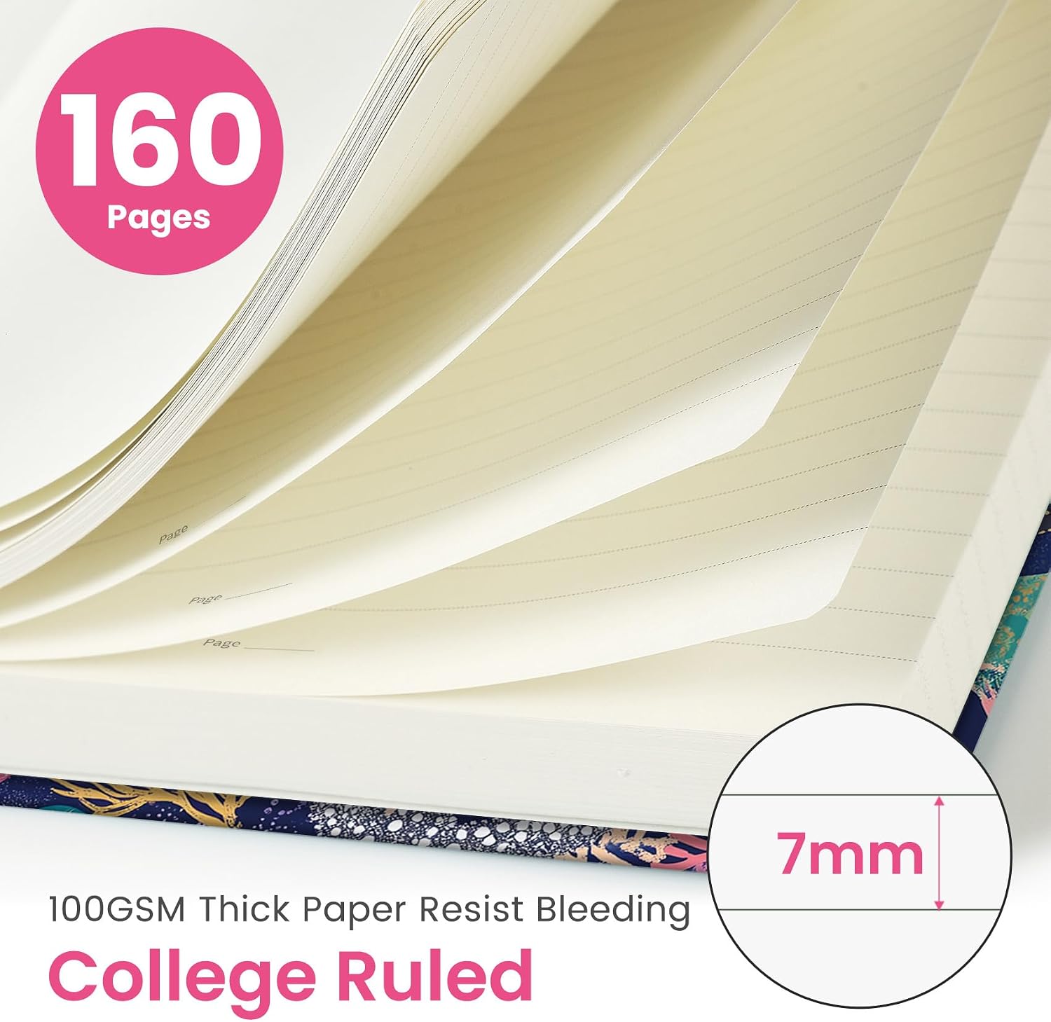 Detalle de Taja A5 Lined Journal, Hardcover Faux Leather, 160 Pages, Coral Reef