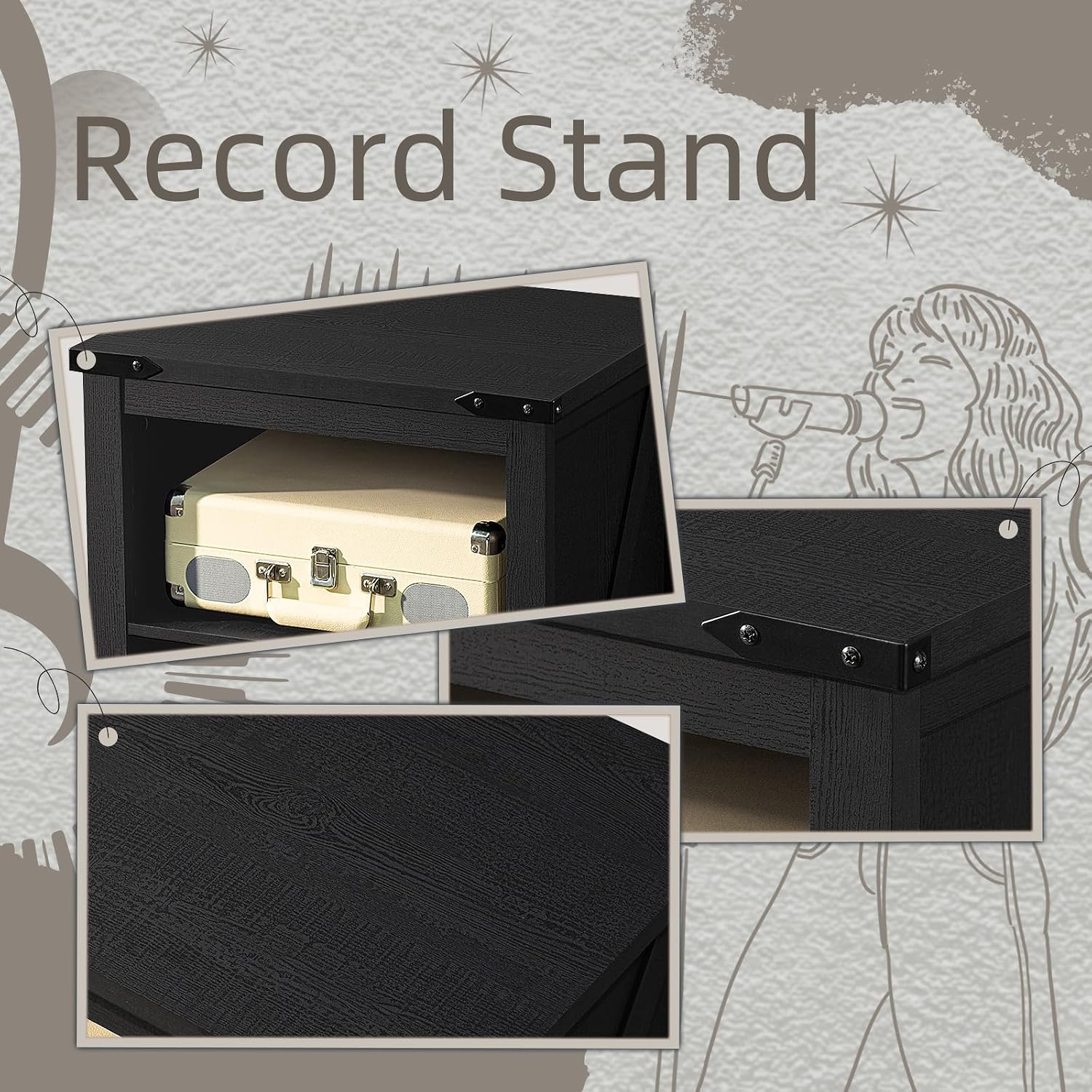 Thumbnail 6 de Joaxswe Model 1 Record Player Stand, Black Wood Storage for up to 160 Albums