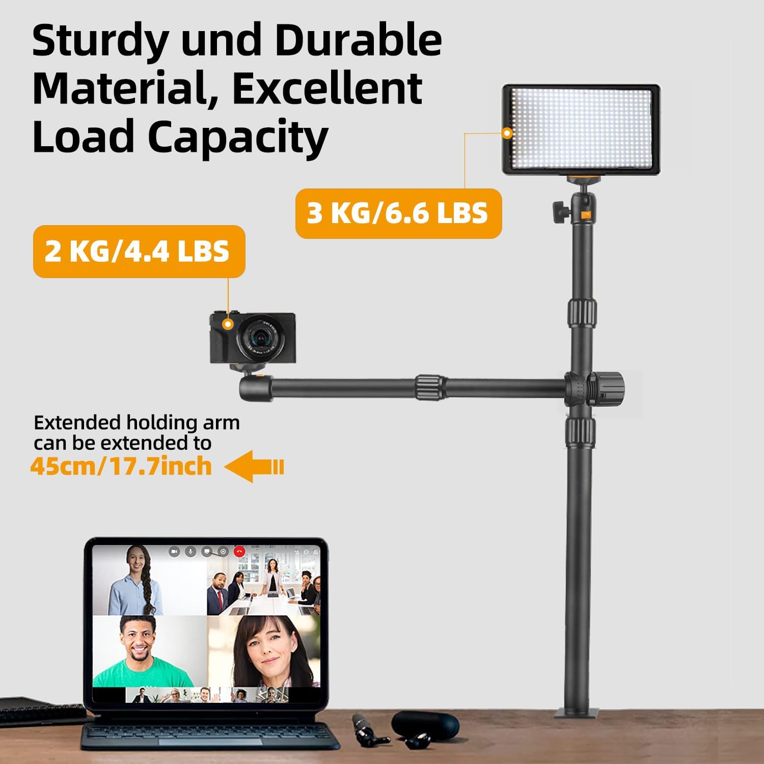 Detalle de JEBUTU OS03 Overhead Camera Mount with Adjustable Desk Clamp & 360° Ball Heads