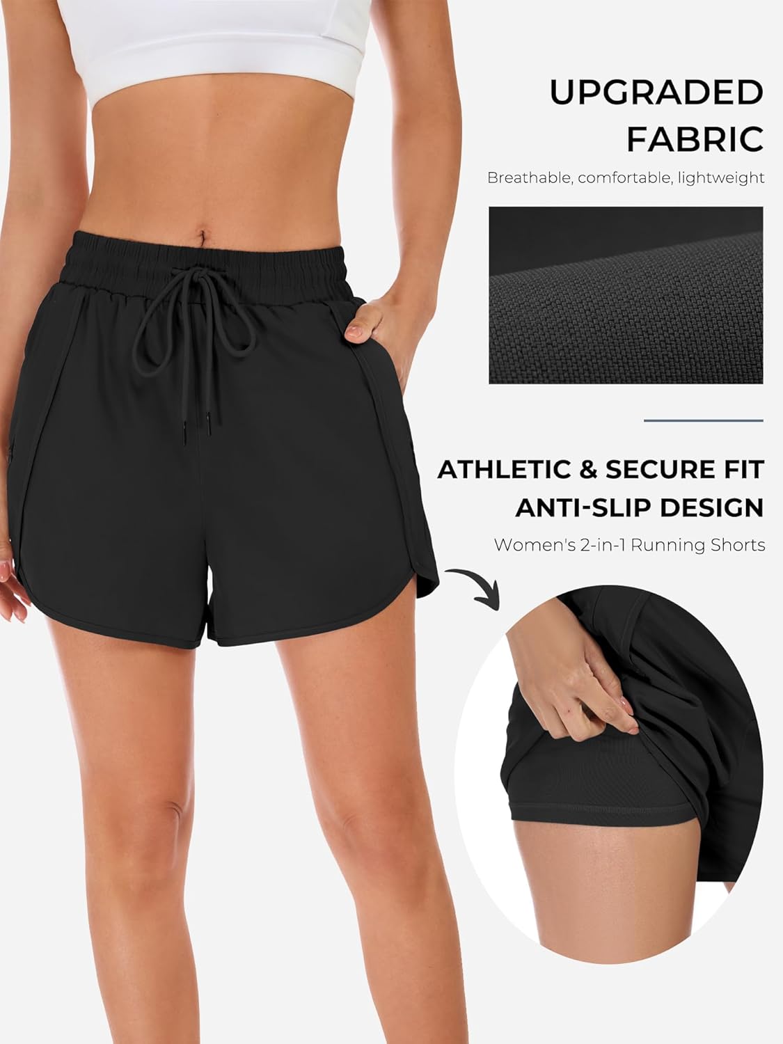 Thumbnail 3 de StylSense Women's 2 in 1 High Waist Quick Dry Running Shorts with Zip Pockets