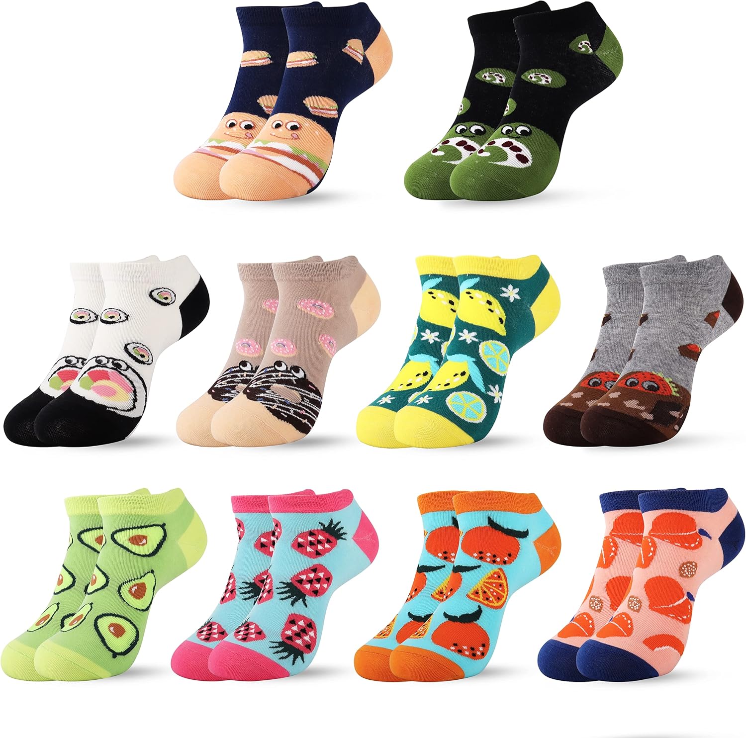 Detalle de Jeasona 10/12 Paar lustige Sneaker-Socken für Damen (35–42), Baumwolle – bunte kurze Alltagssocken
