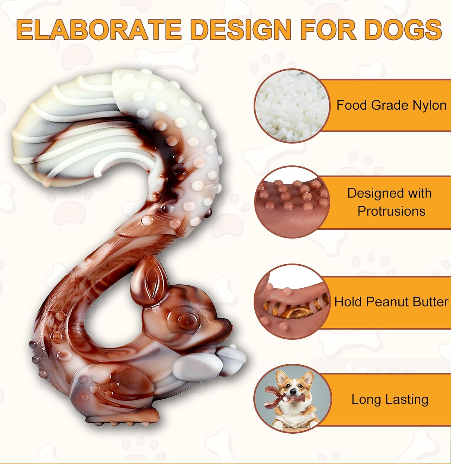 Thumbnail 2 de Herspany Indestructible Dog Chew Toy (Tough Beef-Flavoured Nylon) – Squirrel shape for aggressive chewers