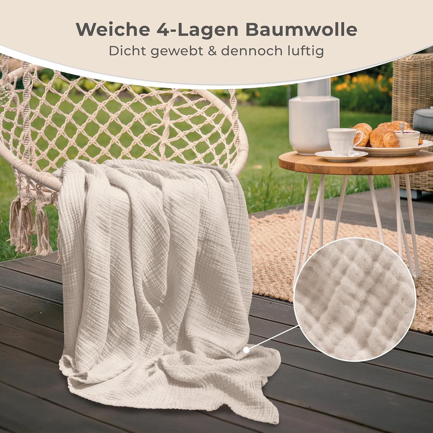 Detalle de LAYNENBURG Premium Musselin Tagesdecke 150x200 cm (100% Baumwolle) – extraweiche Sommerdecke in Altrosa