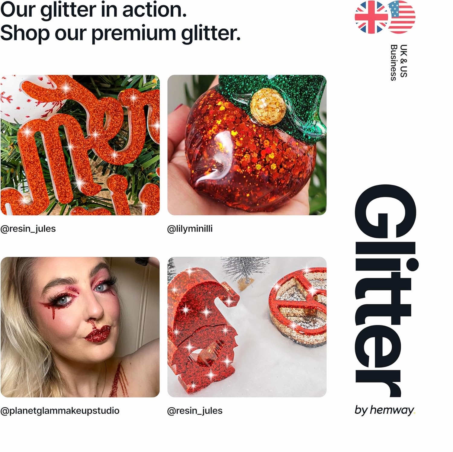 Thumbnail 4 de Hemway Ultra Sparkle Glitter Red 100g – multipurpose glitter for arts, makeup, nails & card making