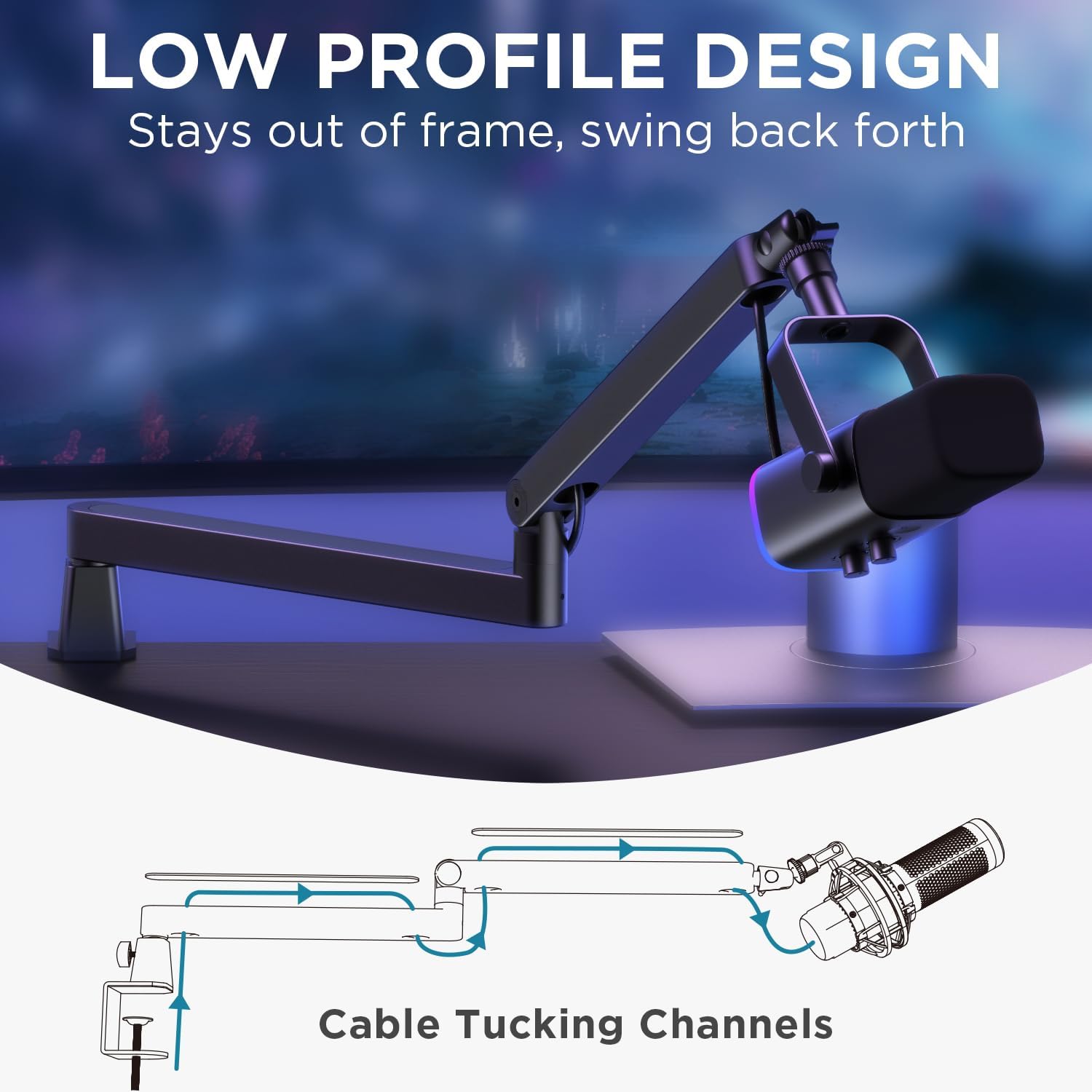 Thumbnail 2 de InnoGear 2026 Upgraded Microphone Boom Arm (Magnetic Cable Management Desk Mount) for Blue Yeti, QuadCast, and more, Black