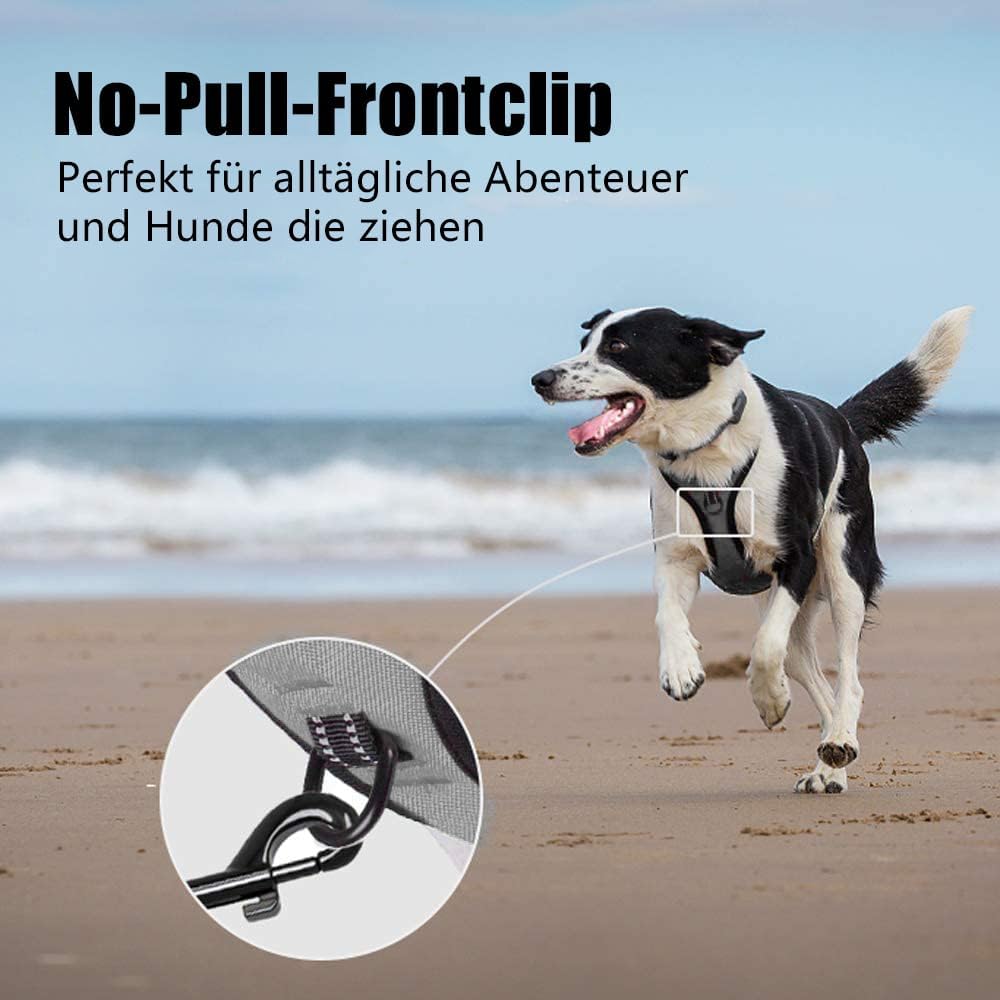 Detalle 2 de PoyPet No Pull Hundegeschirr Grau, Größe S – Reflektierendes Geschirr mit 2 Leinenbefestigungen