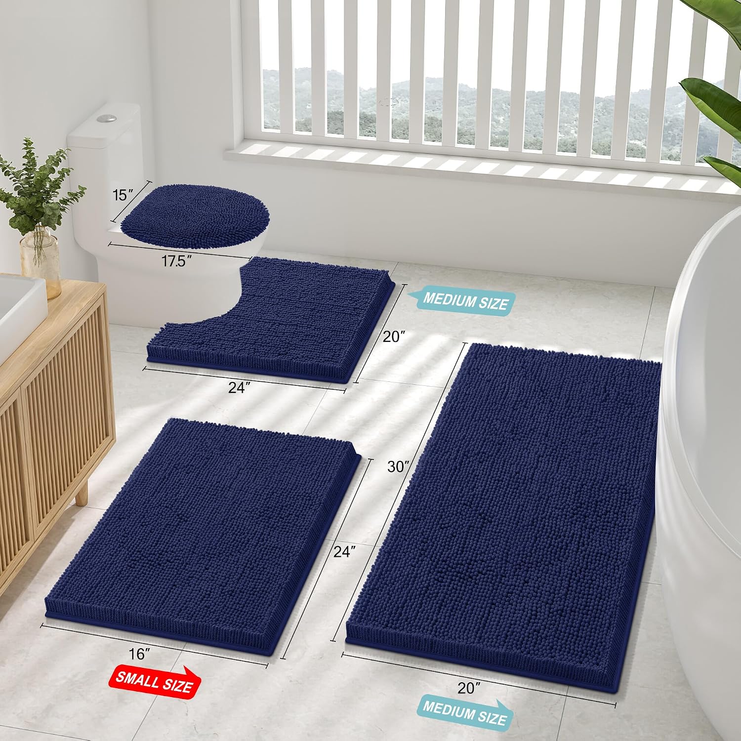 Detalle de Smiry Luxury Chenille Bathroom Rug 47x17, Absorbent Runner 🧻