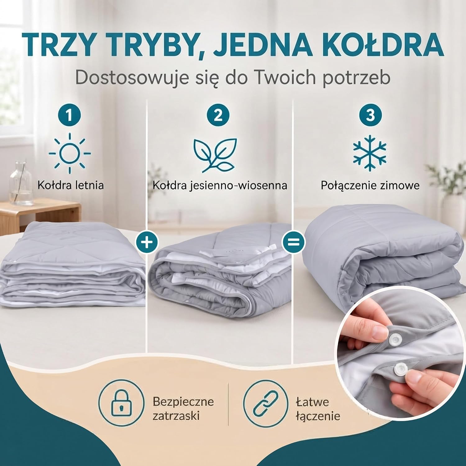 Detalle de Feluna® Koldra 4 Pory Roku 180803567 – kołdra 155 × 220 cm z zatrzaskami